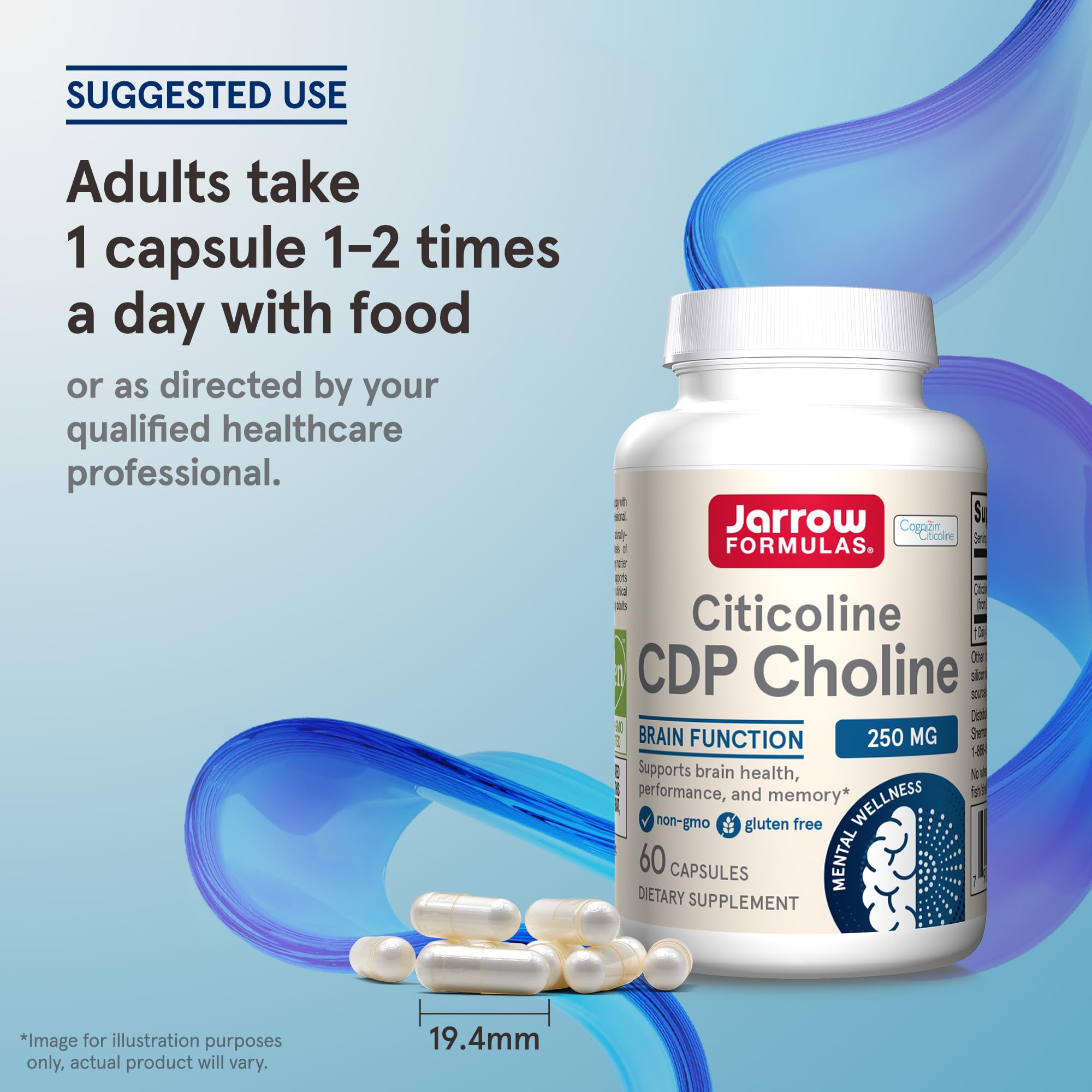 Jarrow Formulas Citicoline CDP Choline 250 MG, CDP Choline Supplement Supports Brain Health, Performance and Memory, 60 Capsules, Up to a 60 Day Supply (Pack of 12)