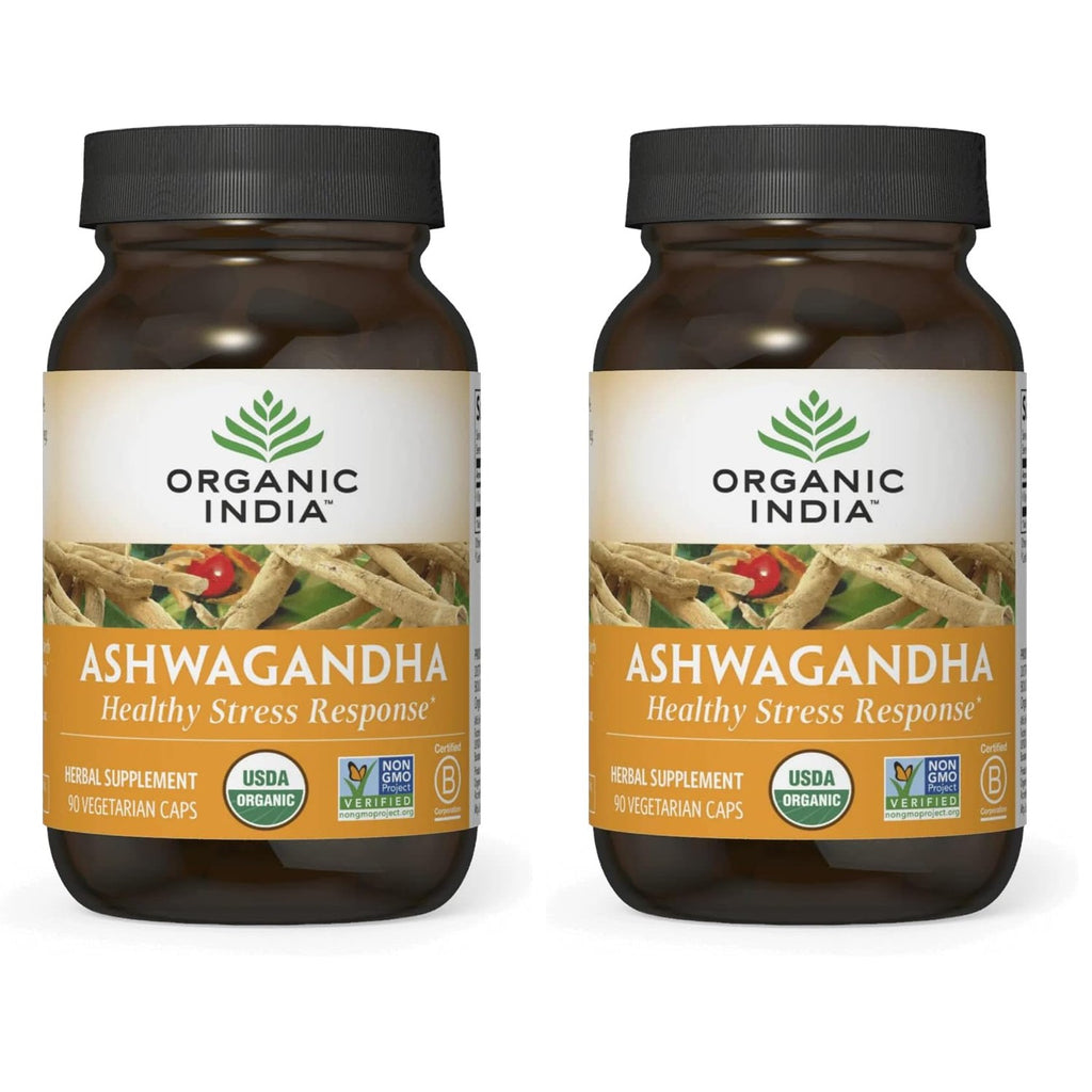 ORGANIC INDIA Ashwagandha Capsules - Organic Ashwagandha Supplement - Vegan Ashwagandha Root, Gluten-Free, Kosher, Non-GMO, Supports Stress Relief, Energy, and Sleep - 90 Capsules