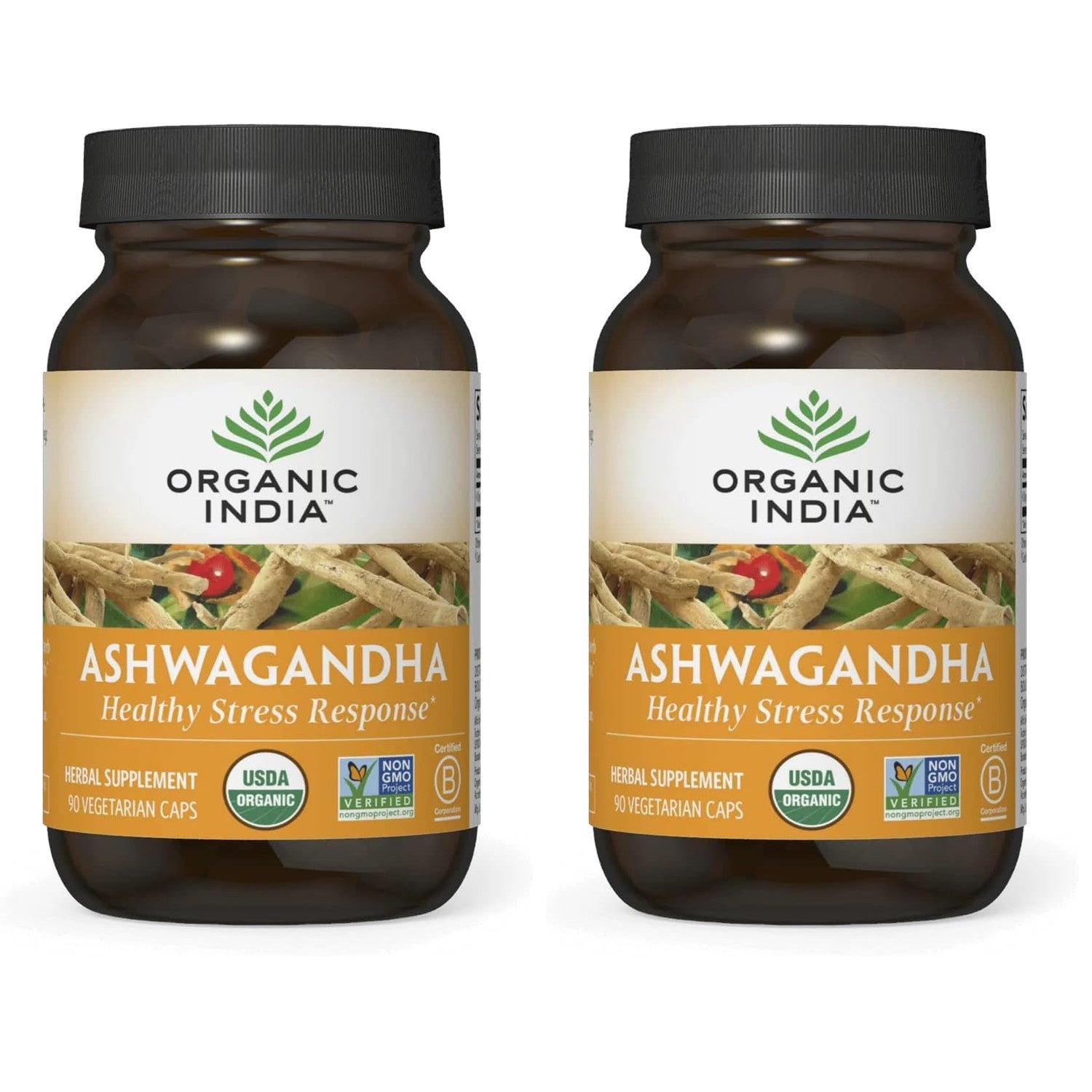 ORGANIC INDIA Ashwagandha Capsules - Organic Ashwagandha Supplement - Vegan Ashwagandha Root, Gluten-Free, Kosher, Non-GMO, Supports Stress Relief, Energy, and Sleep - 90 Capsules
