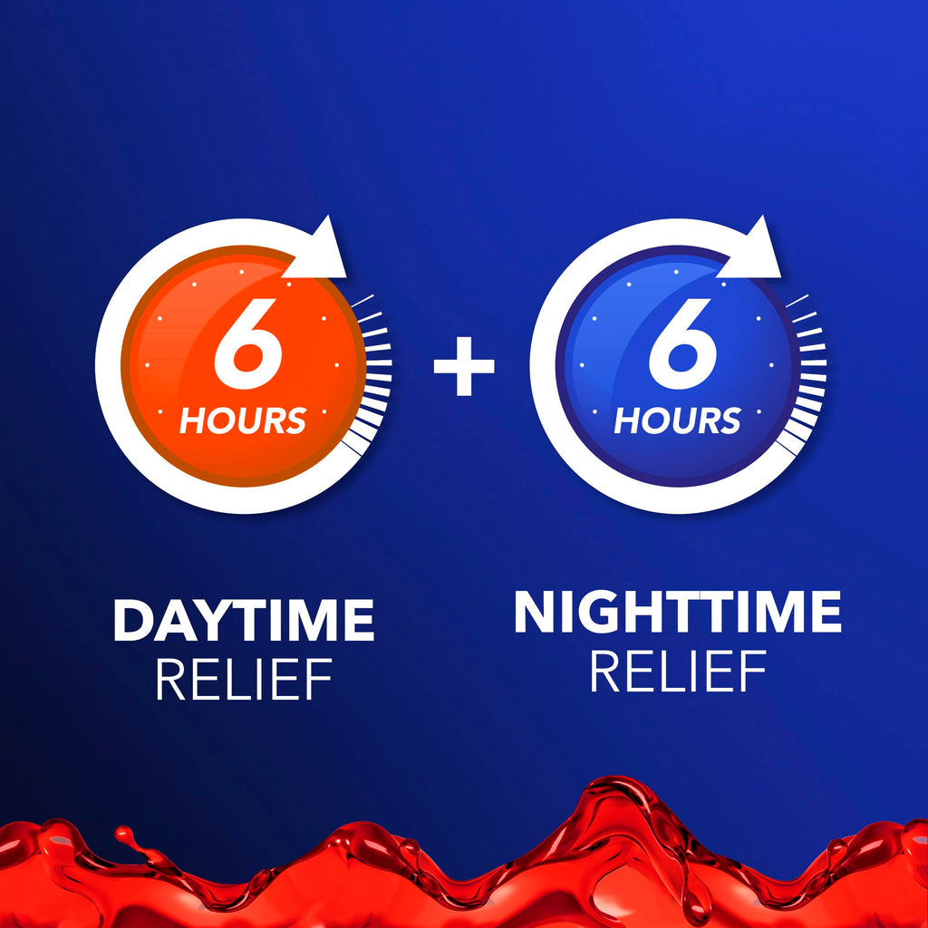 Buy now Vicks DayQuil & NyQuil Intense Flu Liquid, Value Pack, Over-The-Counter, Multi-Symptom, Powerful Relief for Body Aches, Fever, Headache, Sore Throat, and Cough, 6 Hour Relief, Cherry Flavor, 12 FL OZ at indiglob india