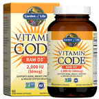 Garden of Life Vitamin D, Vitamin Code Raw D3, Vitamin D 2,000 IU, Raw Whole Food D3 Supplements with Chlorella, Fruit, Veggies & Probiotics for Bone & Immune Health, 60 Vegetarian Capsules