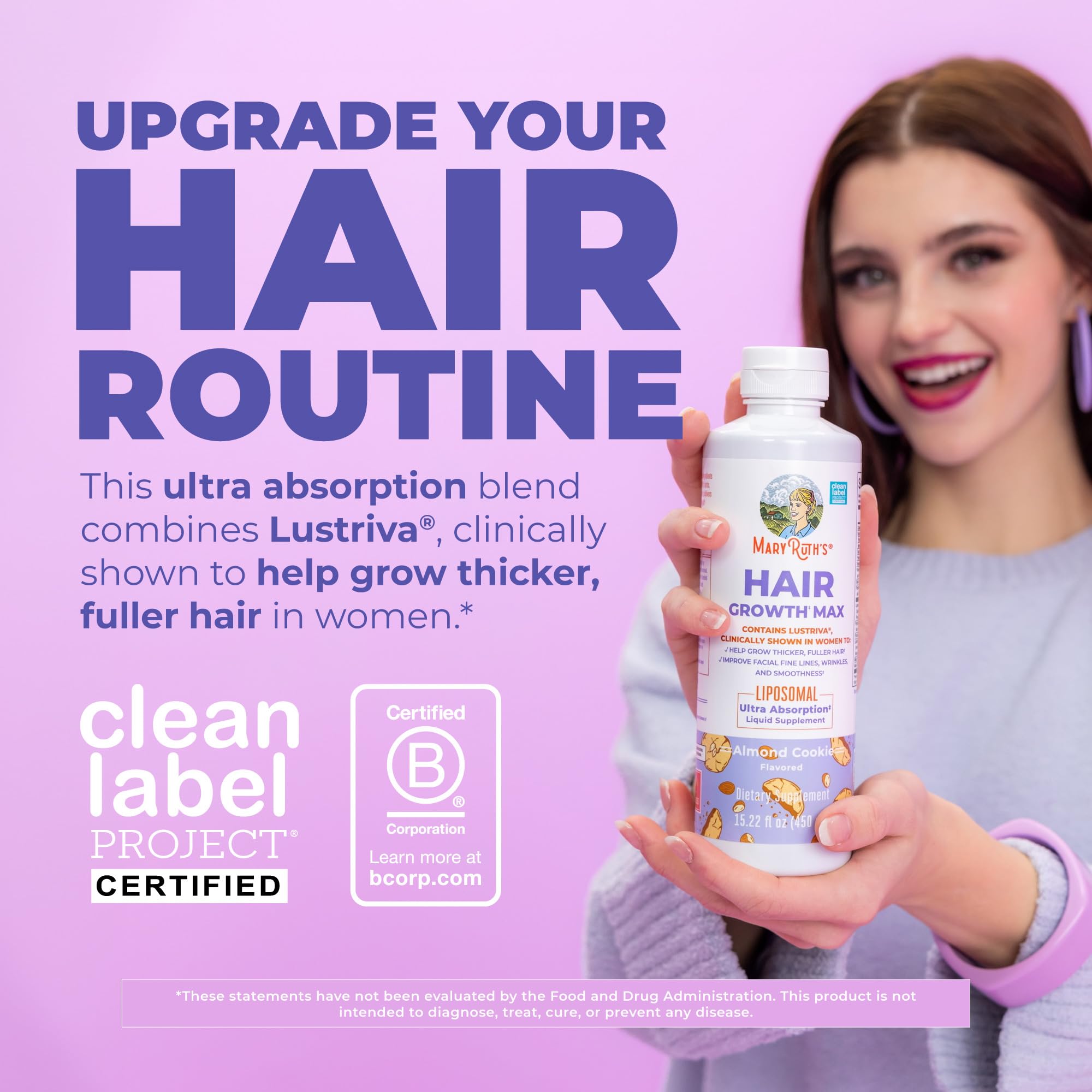 MaryRuth's Hair Growth Max Liposomal 10000mcg Biotin, Thicker Hair, 15.22oz | Lustriva® + Pumpkin Seed Oil, Hair Care, Wrinkles, Fine Lines, Skin Care, Ages 18+