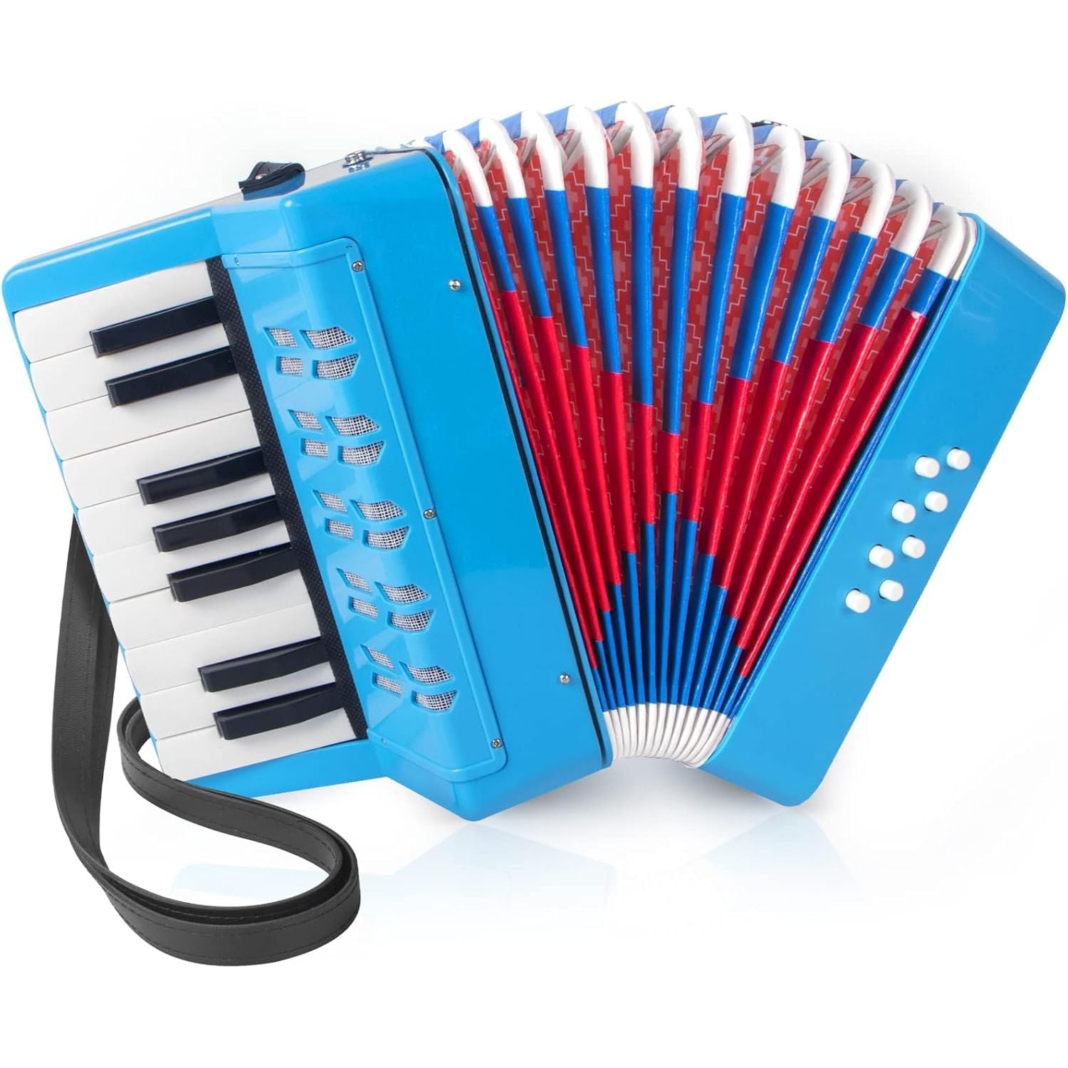 Buy now Accordion, 17 Keys Piano Accordion 8 Bass with Straps for Beginners Kids Student Educational Musical Instrument (Blue) Light Blue at indiglob india