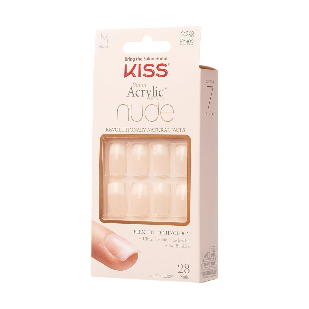 Buy now KISS Salon Acrylic Press On Nails, Nail glue included, 'Cashmere', French, Medium Size, Squoval Shape, Includes 28 Nails, 2g Glue, 1 Manicure Stick, 1 Mini file at indiglob india