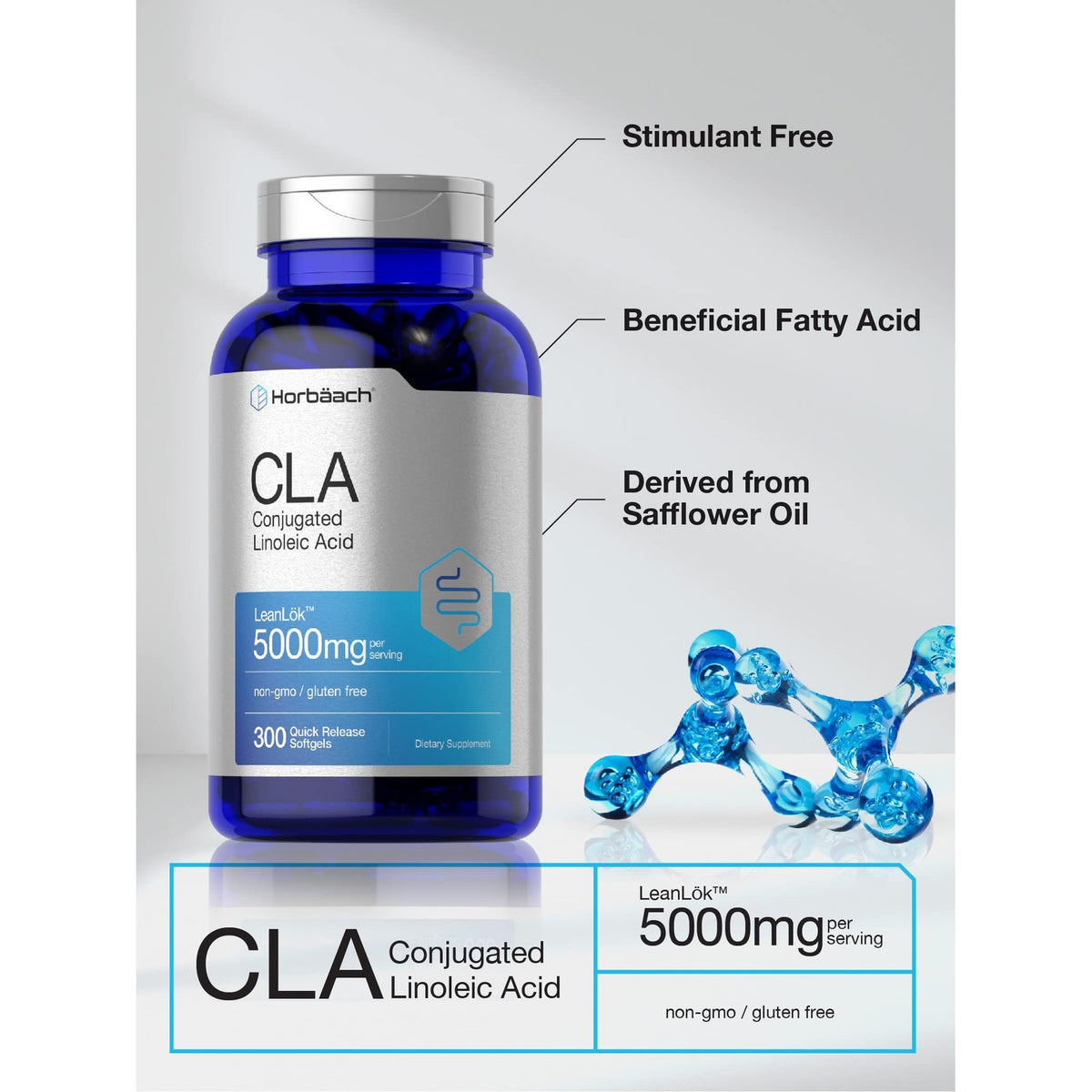 Horbäach CLA Supplement | 300 Softgel Pills | Maximum Potency