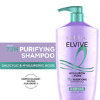 L'Oreal Paris Elvive Hyaluron + Pure Shampoo and Conditioner Set, Clarifying Shampoo and Rehydrating Conditioner with Salicylic Acid and Hyaluronic Acid, 56 Fl Oz Set