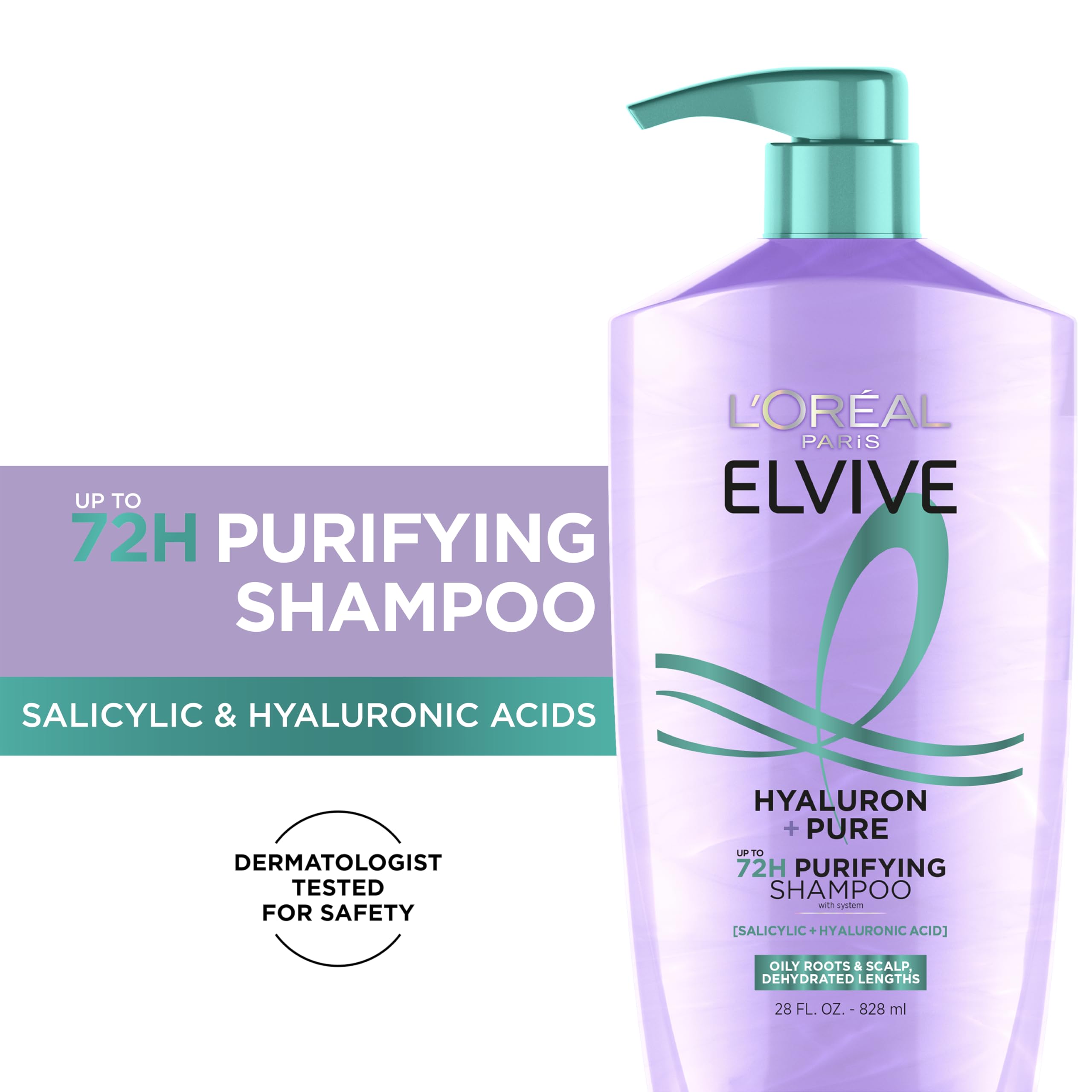 L'Oreal Paris Elvive Hyaluron + Pure Shampoo and Conditioner Set, Clarifying Shampoo and Rehydrating Conditioner with Salicylic Acid and Hyaluronic Acid, 56 Fl Oz Set