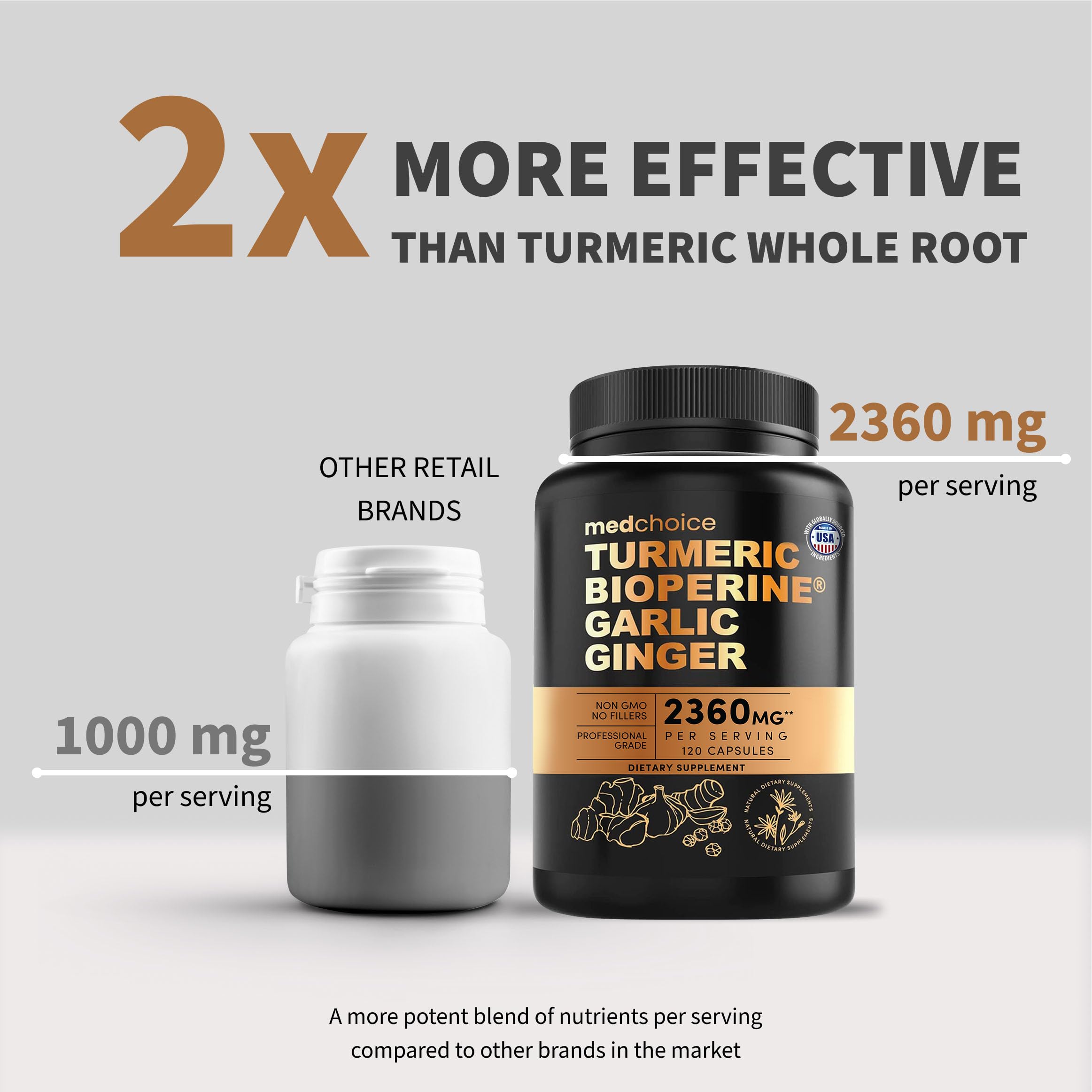 MEDCHOICE 4-in-1 Turmeric Joint Support with Garlic & BioPerine, 120ct | Mobility, Flexibility and Digestive Comfort Support, Turmeric with Garlic and BioPerine, Joint Supplement (Pack of 2)