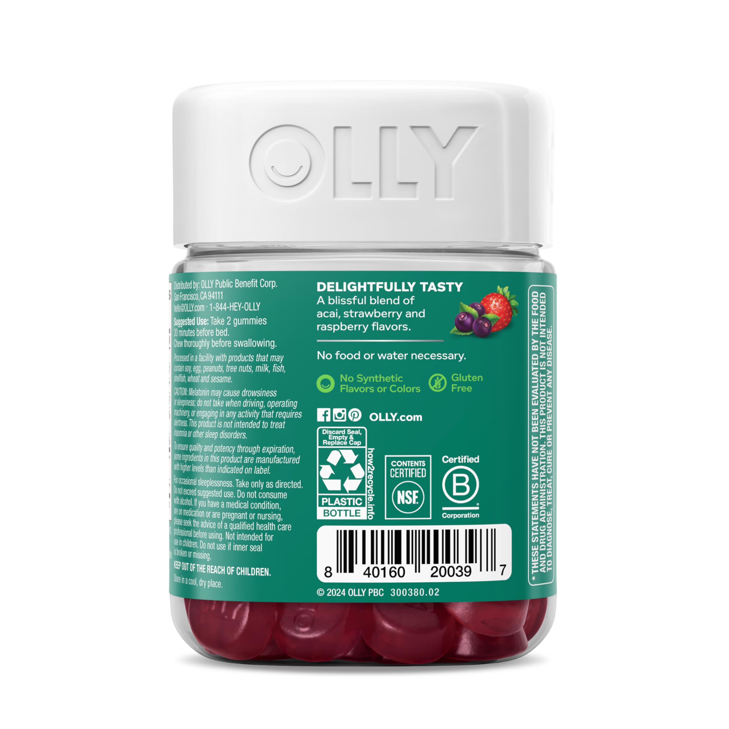 OLLY Muscle Recovery Sleep Gummy Supplement, Tart Cherry - 40 Count