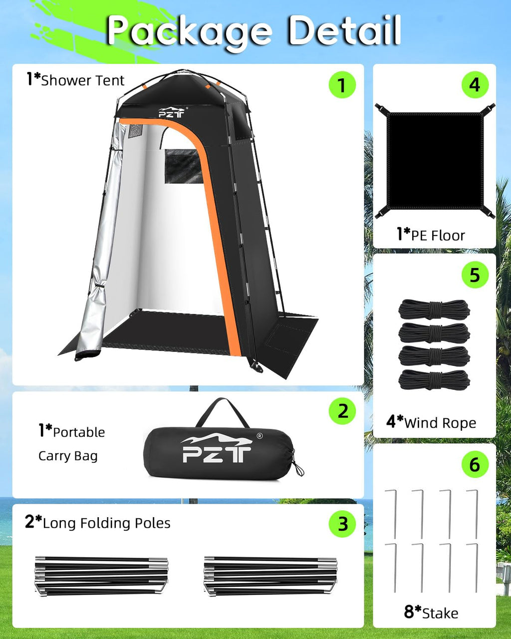 Large Shower Tent, Portable Privacy Tent with Mesh Floor & Carrying Bag