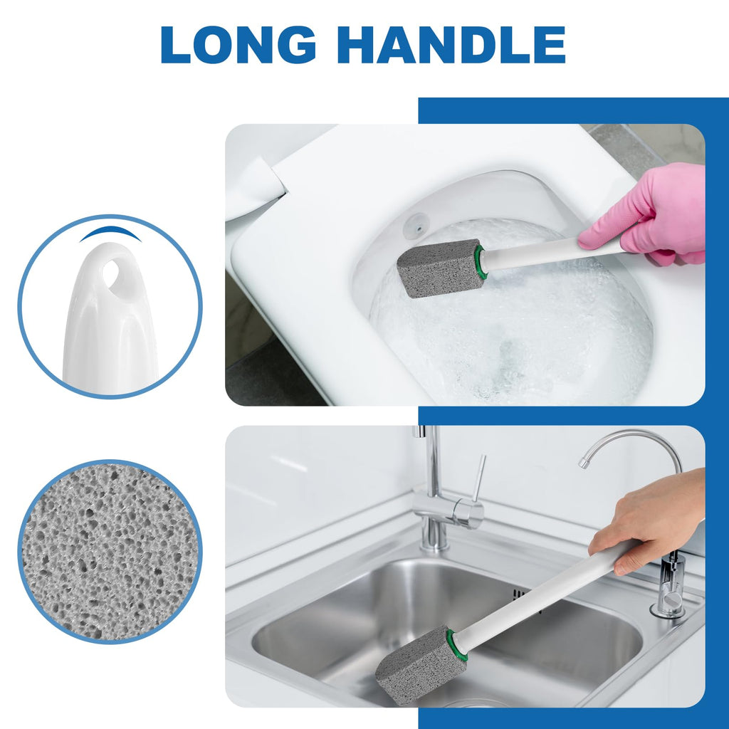 Pumice Stone Toilet Bowl Cleaner with Handle, 1 Wand + 6 Pumice Stones, Clean Hard Water Stains and Rust, Suitable for Toilets, Sinks, and Grills