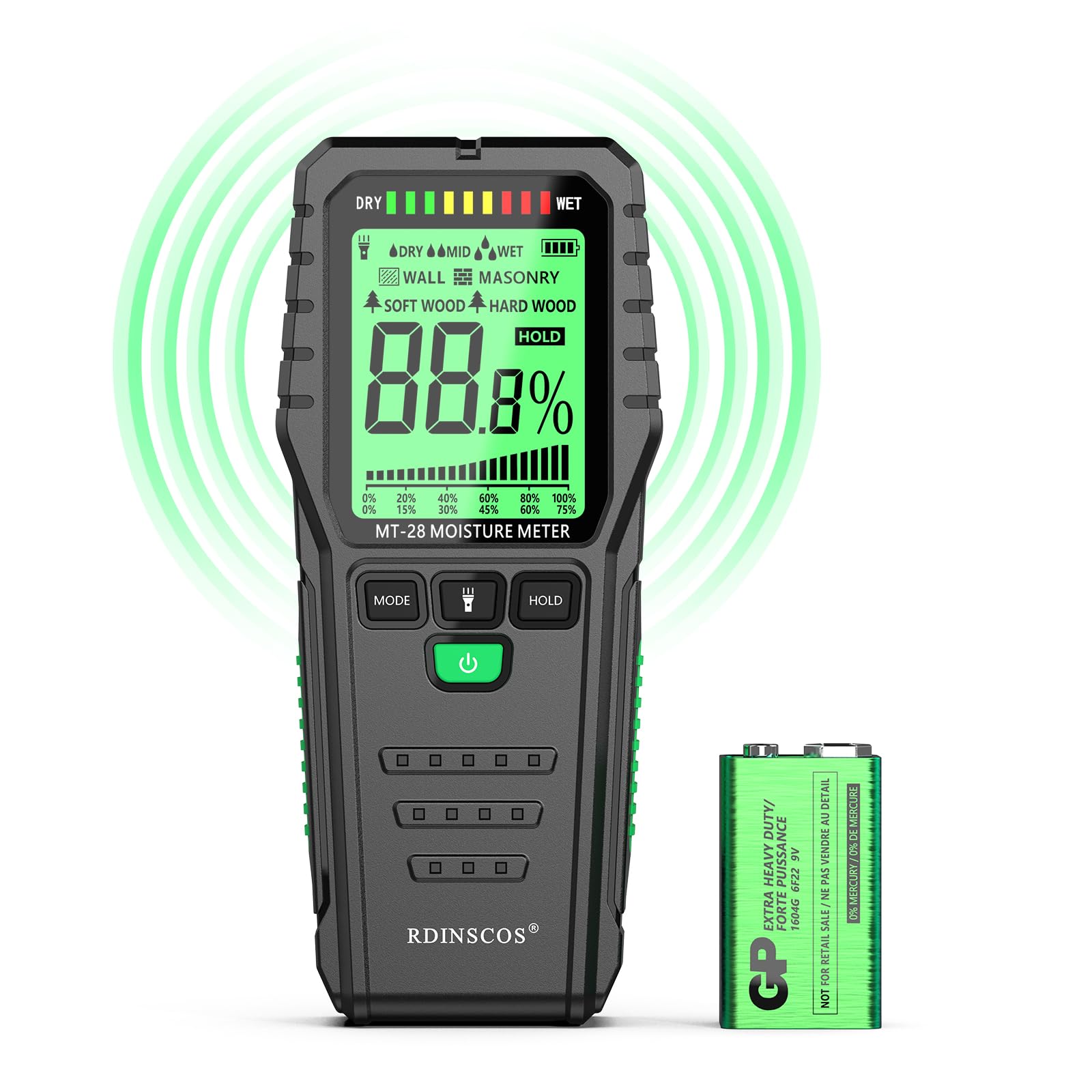 Buy now Pinless Moisture Meter for Wood Concrete – Digital Moisture Tester with 3-Color LCD Display, Audible Alarm & HOLD Function – Ideal for Firewood, Lumber, Home Inspections (Green) Green at indiglob india