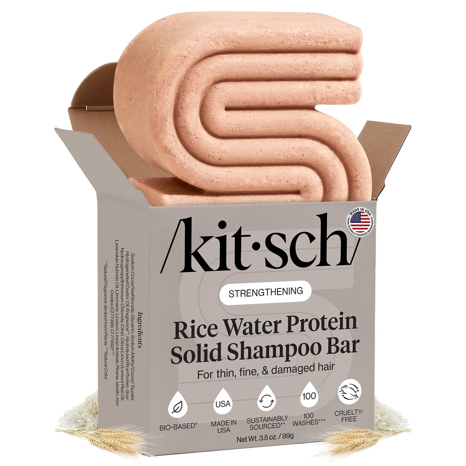 Kitsch Rice Water Shampoo Bar Soap for Hair Growth – Made in USA, 3.5 oz | Strengthening Hair Shampoo for Women & Men – Reduce Breakage, Boosts Shine – Paraben, Silicone & Sulfate-Free Hair Care