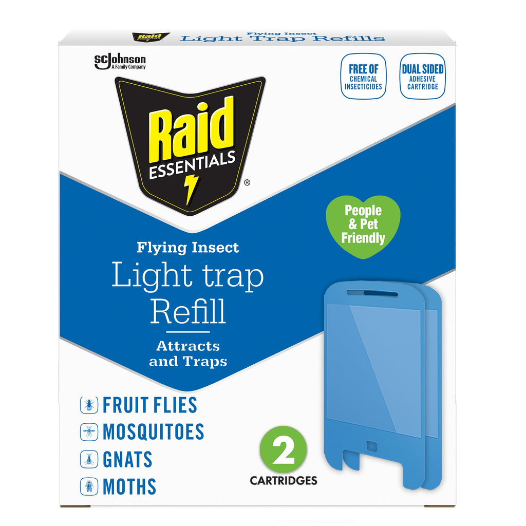 Raid Essentials Flying Insect Light Trap Refills, 2 Light Trap Refill Cartridges, Featuring Light Powered Attraction