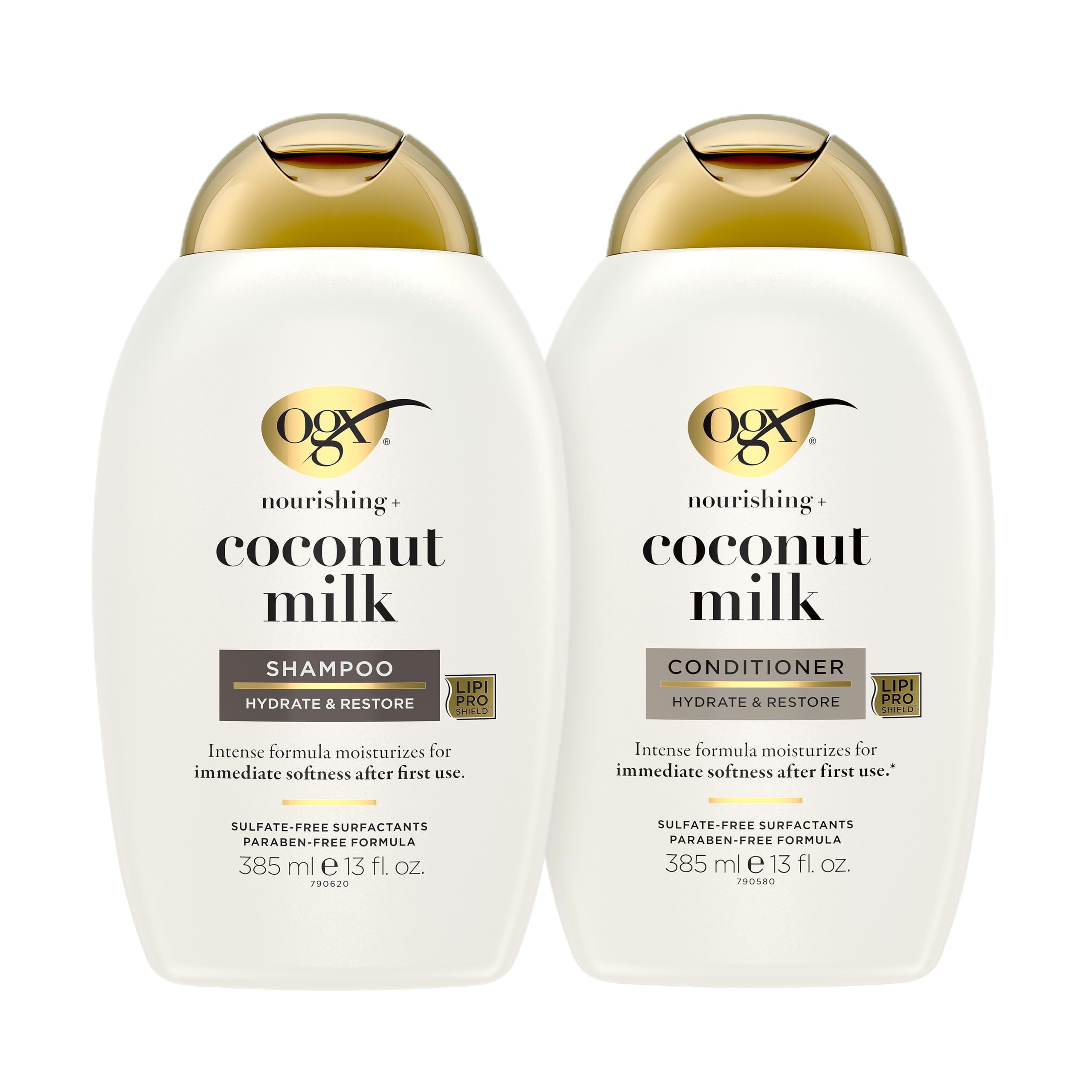 OGX Nourishing + Coconut Milk Shampoo & Conditioner Set, 2 x 13 fl. oz | Hydrates & Softens Hair, Lipi Pro Shield Technology, Creamy Coconut Milk, White Peach & Shea Butter Scent