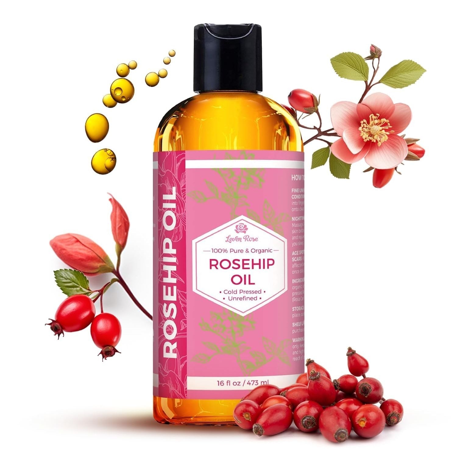 Buy now Leven Rose Rosehip Seed Oil for Face 1 oz - Pure Rosehip Oil for Face - Unrefined Cold Pressed Rosehip Oil for Body - Nighttime Face Moisturizer for Hair, Skin & Nails 16 Fl Oz (Pack of 1) at indiglob india