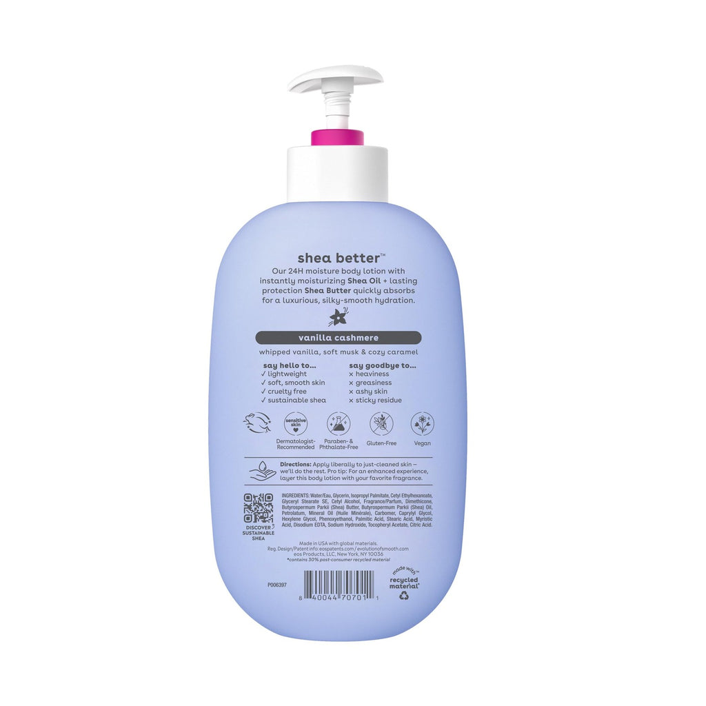 Buy now eos Shea Better Body Lotion Vanilla Cashmere, 24-Hour Moisture Skin Care, Lightweight & Non-Greasy, Natural Shea, Vegan, Vanilla Body Lotion, 16 fl oz at indiglob india