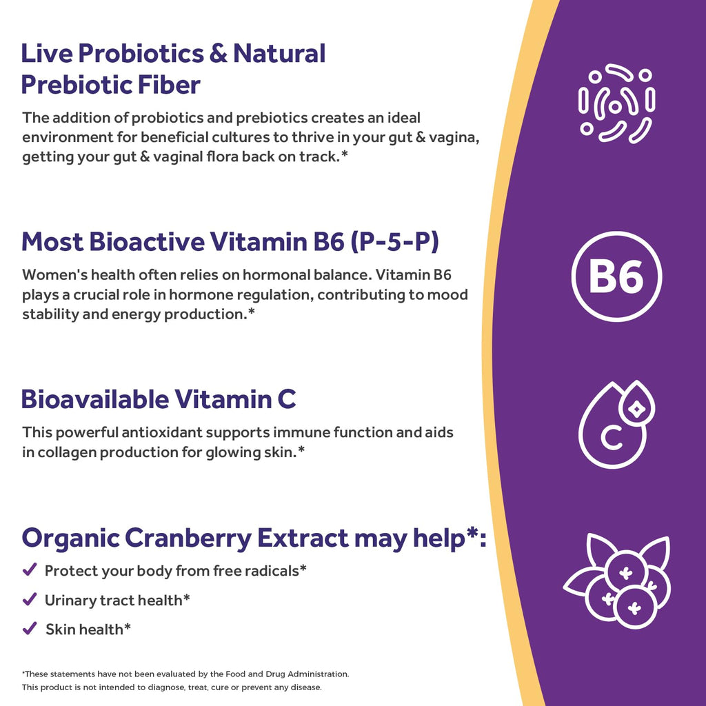 Doctor's Recipes Probiotics for Women, 100 Billion CFU, 18 Probiotic Strains, Prebiotics, Cranberry, P-5-P & VC, Vaginal, Digestive & Immune Support, Shelf-Stable, 30 Vegan Caps