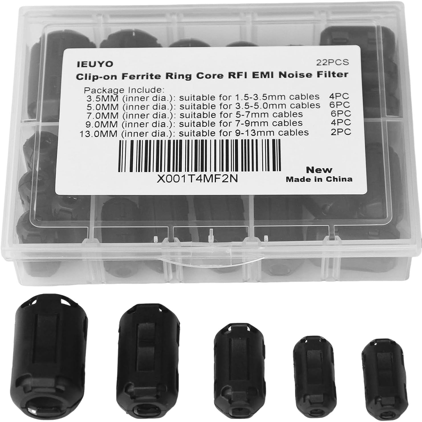 Buy now Clip-on Ferrite Ring Cores EMI RFI Signal Noise Filter Noise Suppressor for HDMI USB Power Cable Diameter 3mm/5mm/7mm/9mm/13mm,5Size,22Pcs at indiglob india