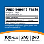 Nutricost Vitamin K2 MK-7 100 mcg, 240 Softgels, Gluten Free, GMO-Free | MK7
