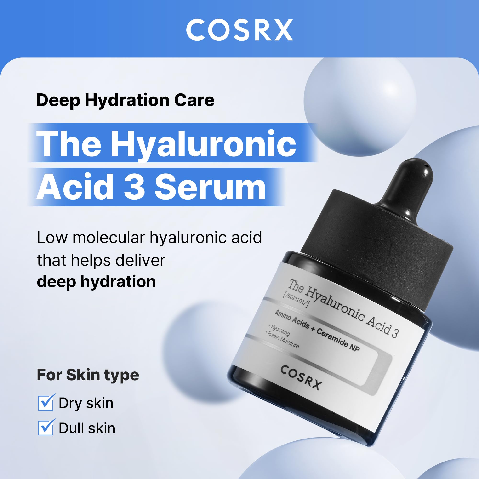 Buy now COSRX Pure Sodium Hyaluronic Acid 3% Serum, Hydratying & Moisture Boosting for Fine Lines & Wrinkles, Repair Dry Skin, 0.67fl.oz/20ml, No Artificial Fragrance, Korean Skin Care at indiglob india