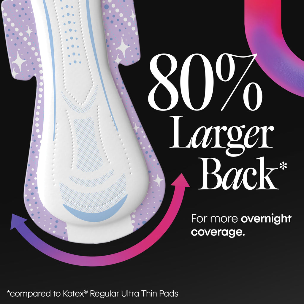 Kotex Overnight Maxi Pads, Wings, Extra Heavy, 84 Count, 3 Packs of 28