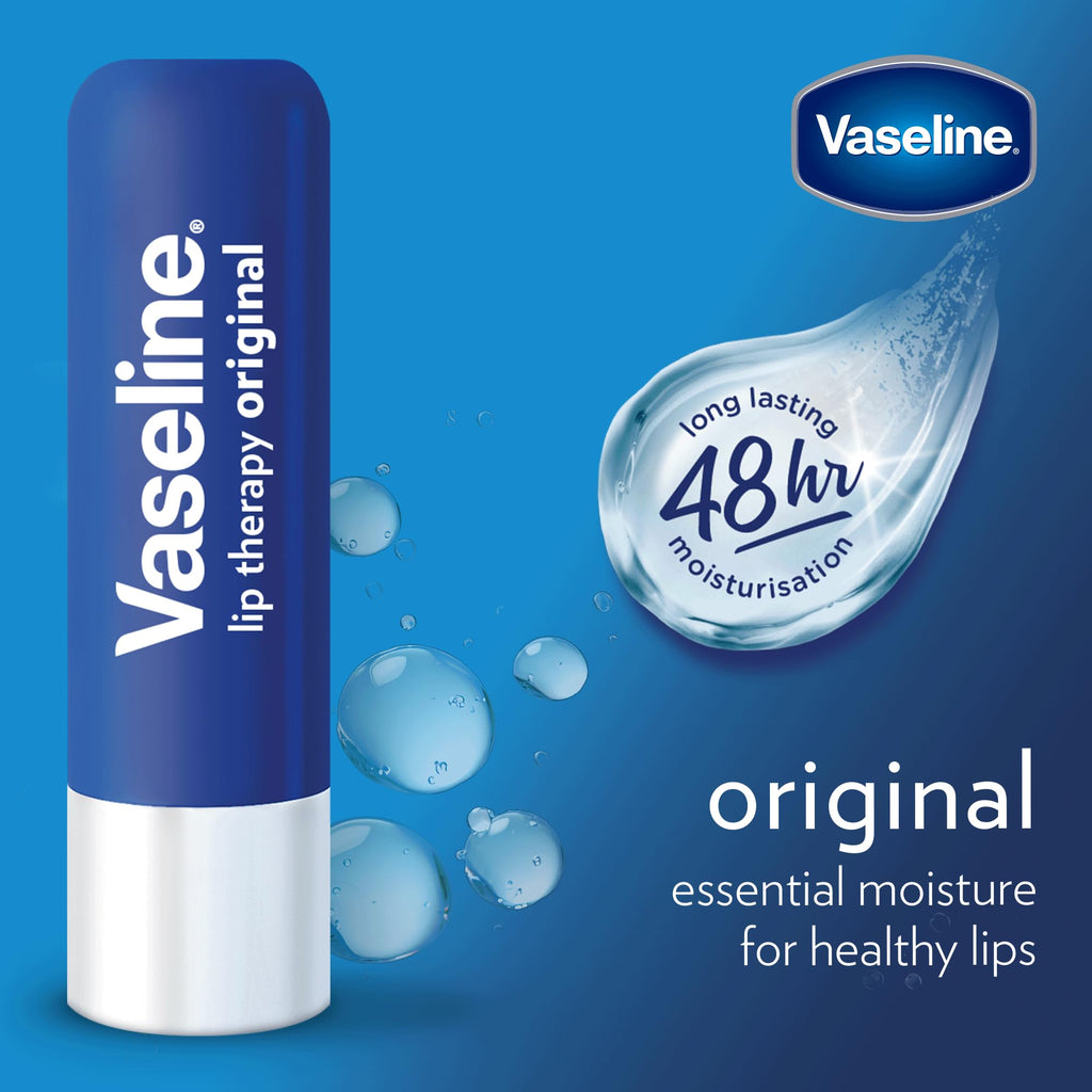 Vaseline Lip Therapy Care Original, Fast-Acting Nourishment, Ideal for Chapped, Dry, Cracked, or Damaged Lips, Lip Balm, 2-Pack of 2, 0.16 Oz Each, 4 Lip Balms