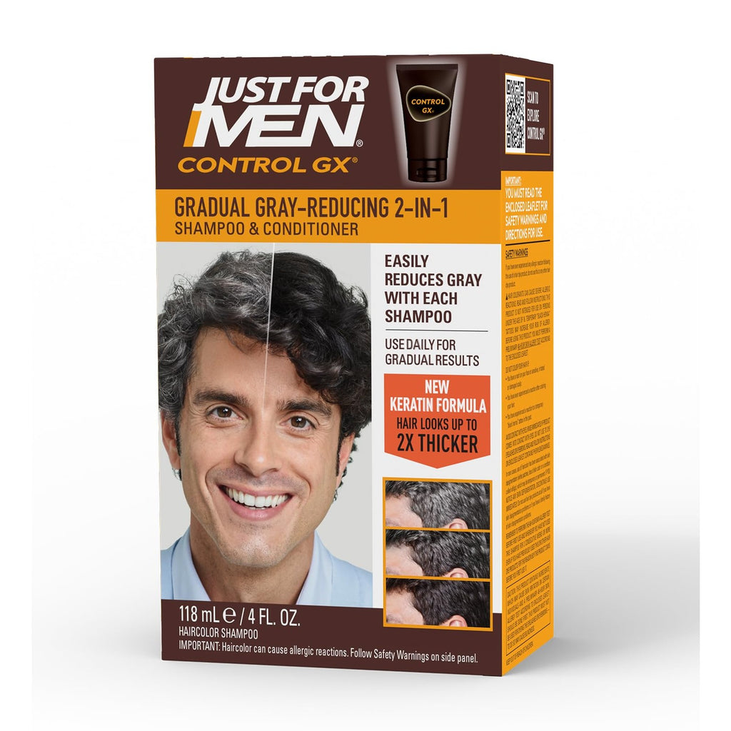 Buy now Just For Men Control GX Grey Reducing 2-in-1 Shampoo and Conditioner, Gradual Hair Color with Keratin for Stronger Thicker and Healthier Looking Hair, 4 Fl Oz - Pack of 1 (Packaging May Vary) at indiglob india