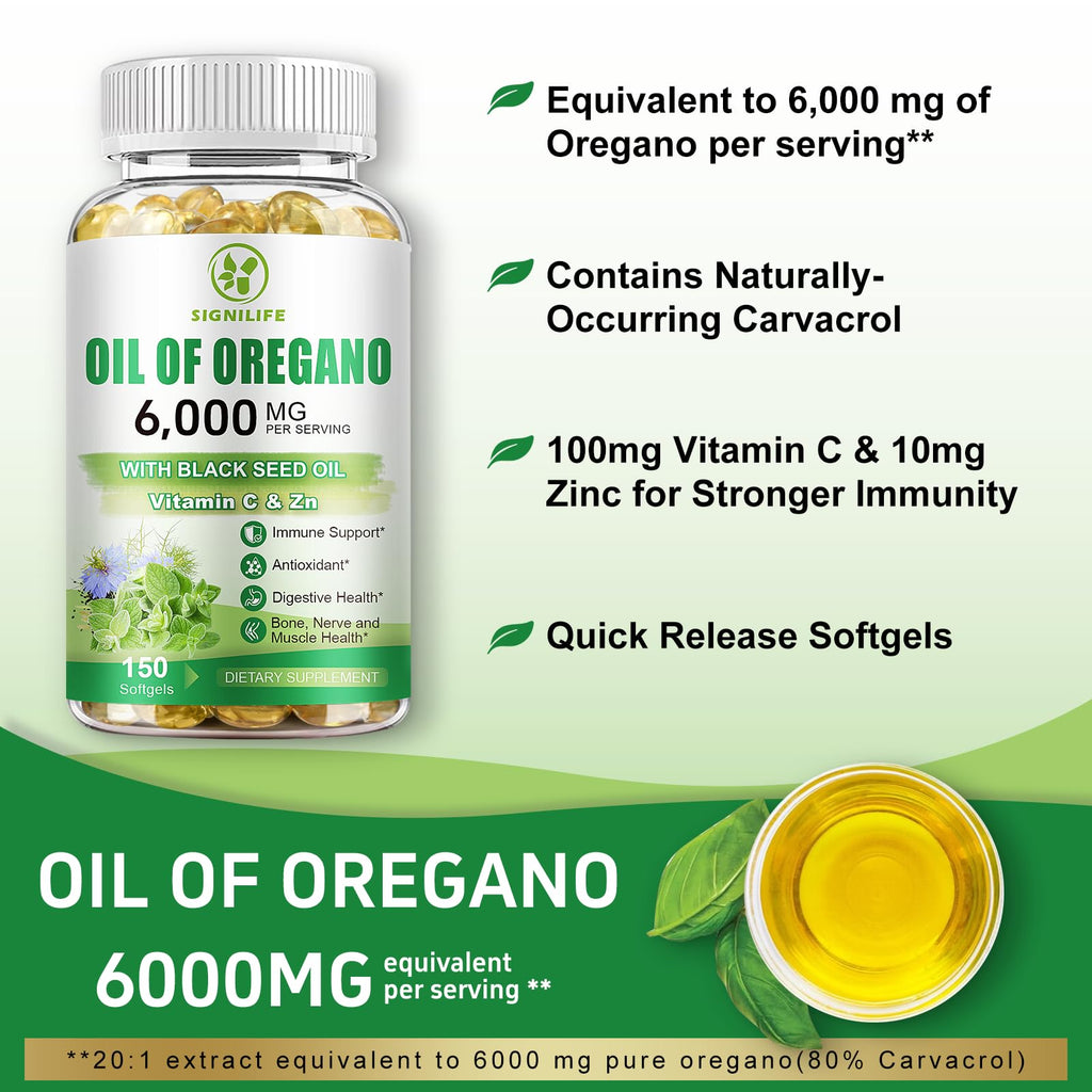 Oil of Oregano with Black Seed Oil, 6000mg/Serving, 150 Softgels | Oregano Oil Capsules for Immune Support with High Carvacrol & Thymoquinone, Antioxidant, Non-GMO, Gluten Free