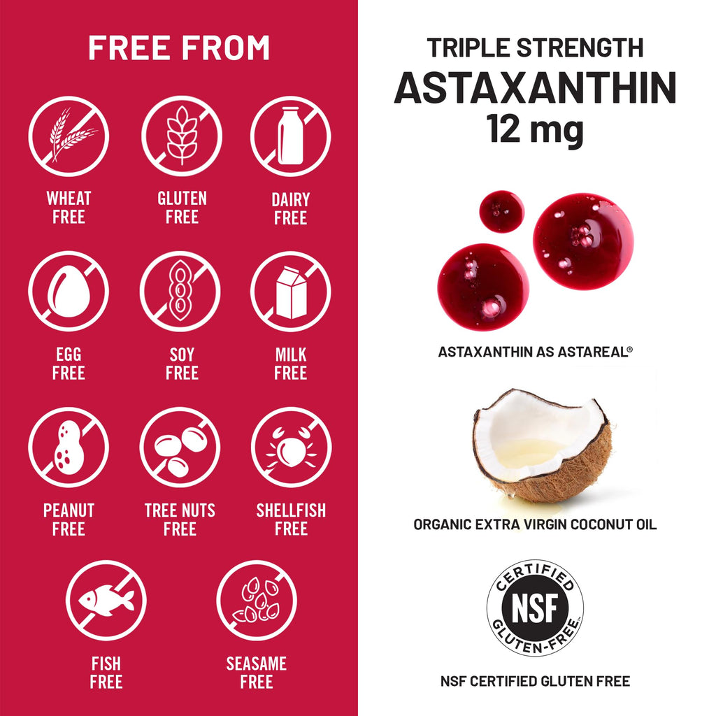 NatureWise Triple Strength Astaxanthin 12mg with AstaReal® - Vegan Antioxidant Supplement with Organic Coconut Oil - NSF Certified Gluten Free, 60 Softgels[60 Day Supply]