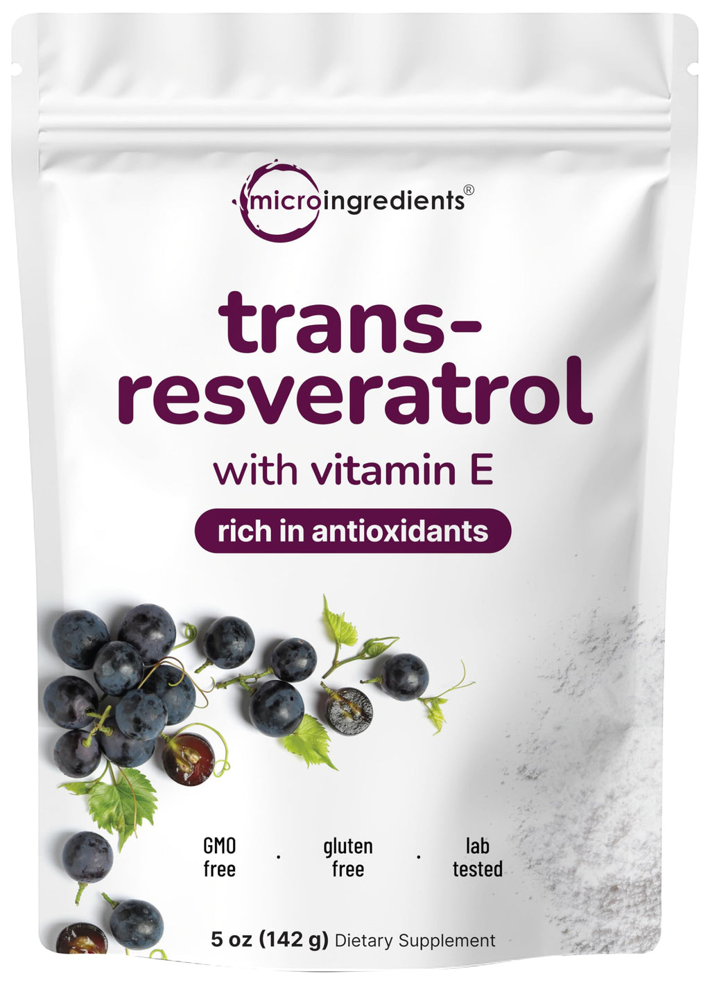 Pure Trans-Resveratrol Powder with Vitamin E, 5 Ounce, 2 in 1 Formula, Micronized Powder for Better Absorption, Premium Resveratrol Supplement, Super Antioxidant