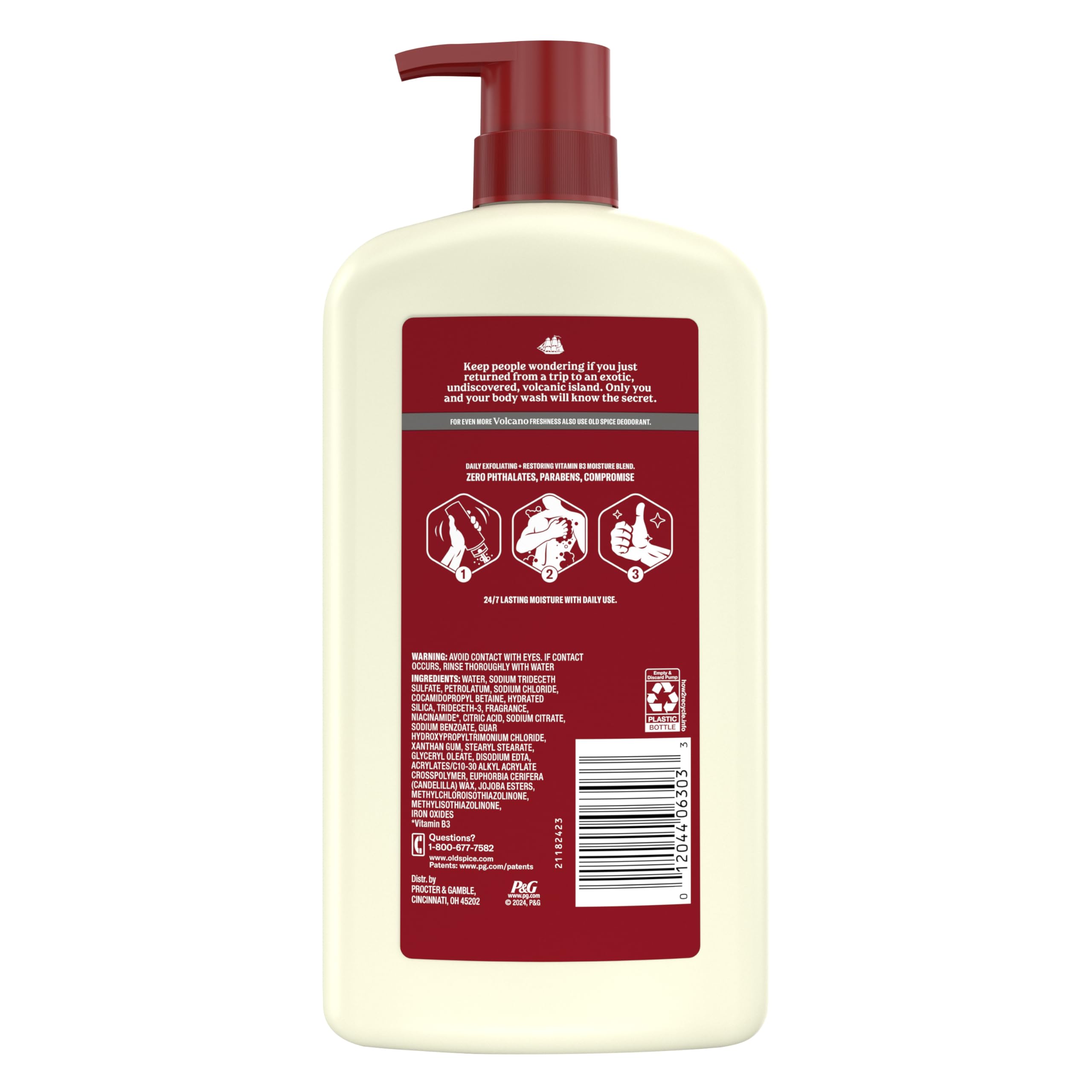 Old Spice Cleansing Body Wash for Men, 24/7 Shower Fresh with Lasting Scent, Exfoliate & Moisture, Gentle on Skin, Vitamin B3, Volcano with Dark Cedar + Amber Scent, 30 oz