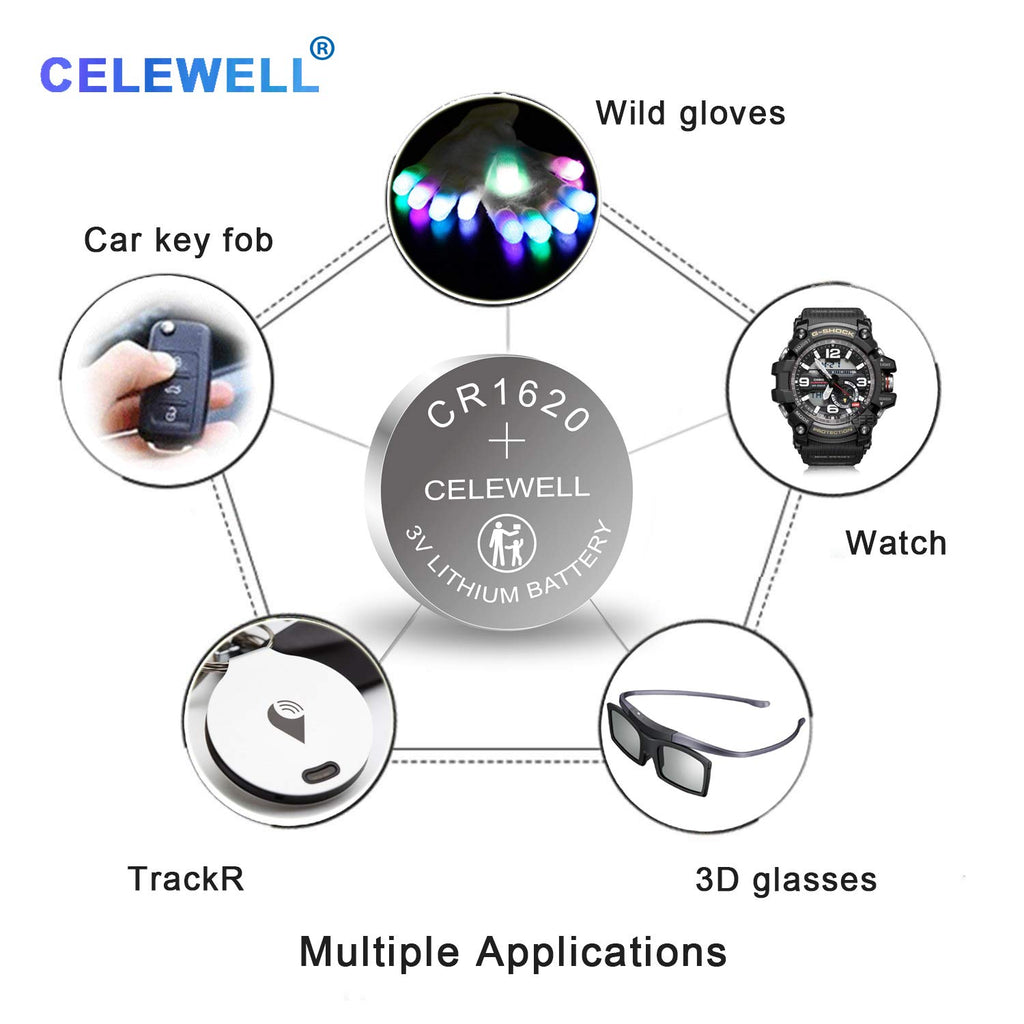 CELEWELL CR1620 5 Pack Key Fob Tracker 70mAh 3V Lithium Battery