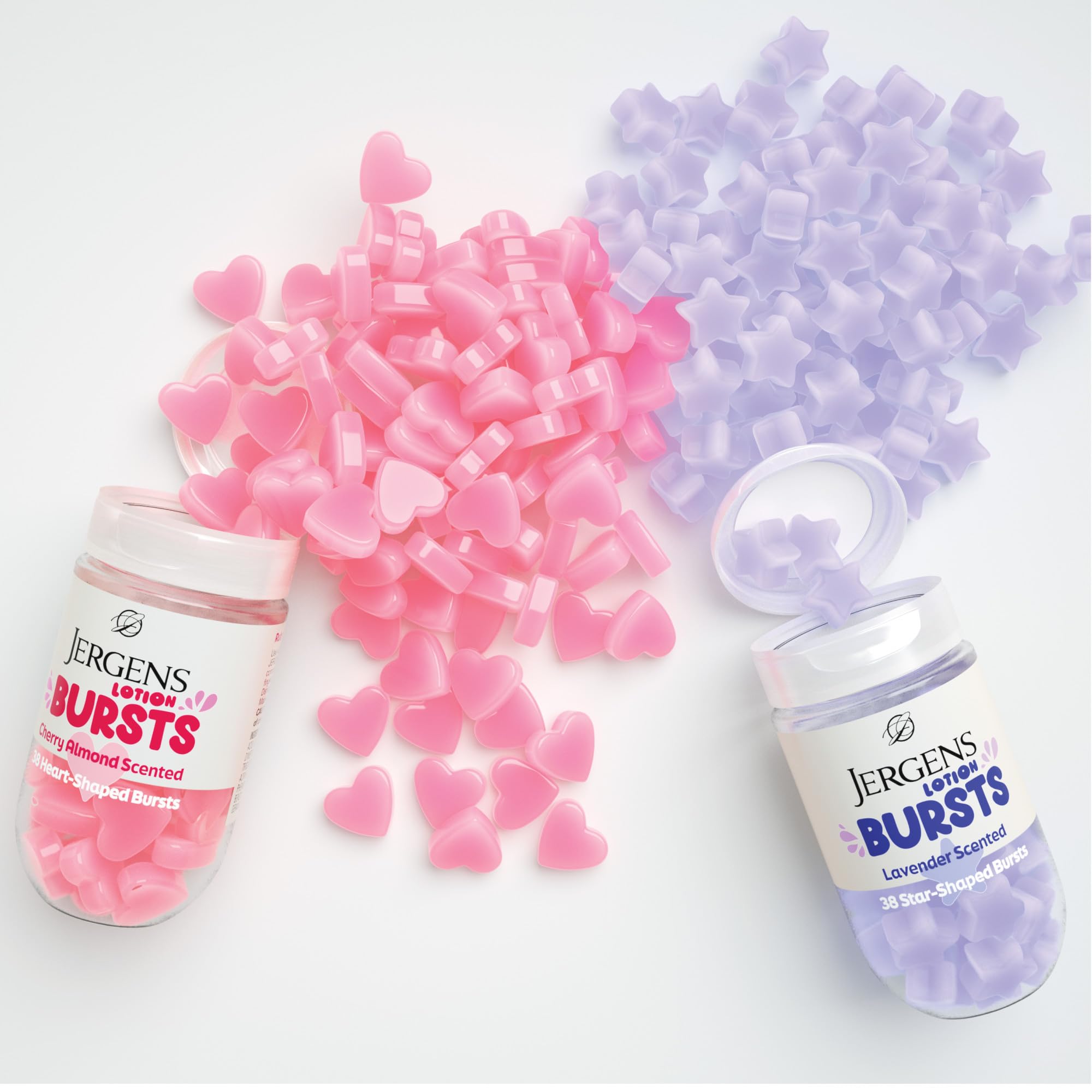 Jergens Cherry Almond Body Lotion Bursts, Squishy Moisturizer, 38 ct | Squishy Heart-Shaped Bursts, Cherry Almond Scent, Moisturizing Lotion, Teen Gift, Birthday Idea