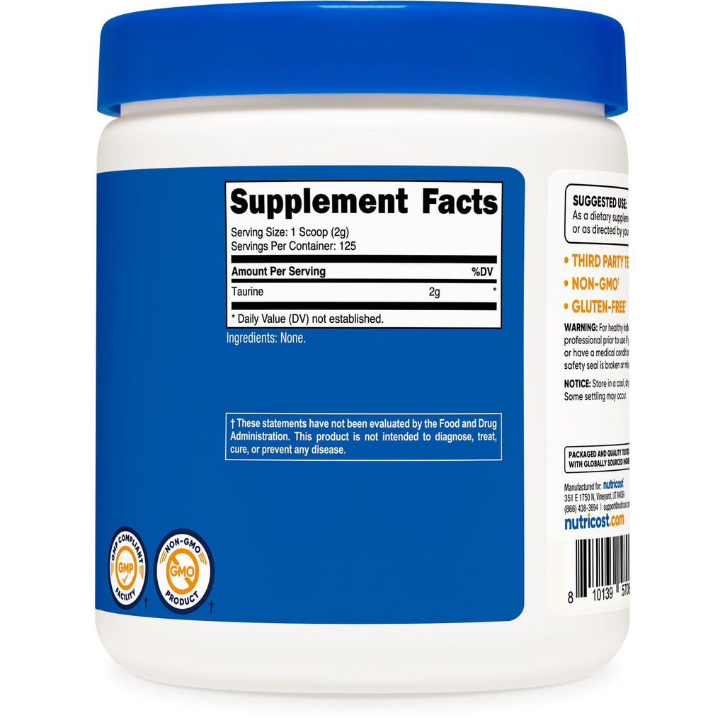 Nutricost Taurine Powder 250 Grams - 125 Servings, 2000mg Per Serving