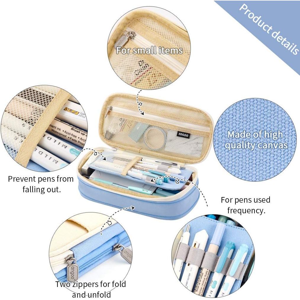 Buy now EASTHILL Big Capacity Pencil Pen Case Office College School Large Storage High Capacity Bag Pouch Holder Box Organizer Light Blue at indiglob india
