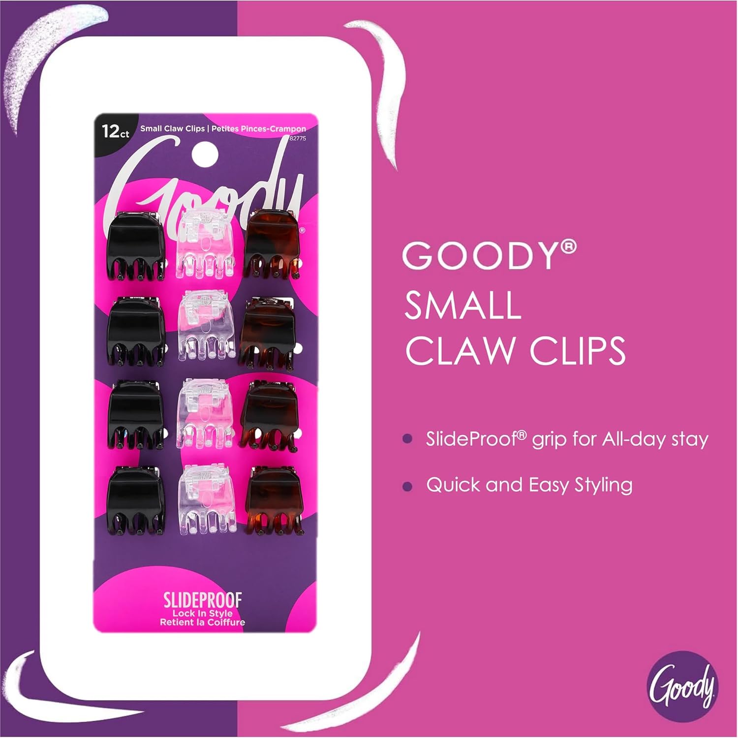 Buy now Goody Small Basic Half-Claw Hair Clips, 12-Count â€“ 3-Prong Claw Clips for All Hair Types, Neutral Colors (Black, Tortoise, Clear), SlideProof Grip for All-Day Hold at indiglob india