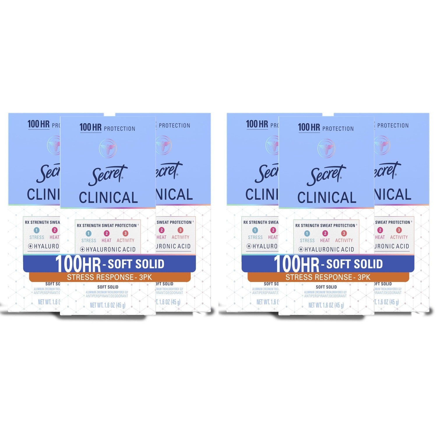 Secret Clinical Strength Antiperspirant Deodorant for Women, Stress Response, 3X Stress & 72hr Sweat & Odor Protection, PH Balancing Minerals, Soft Solid, 1.6 oz (Pack of 3)