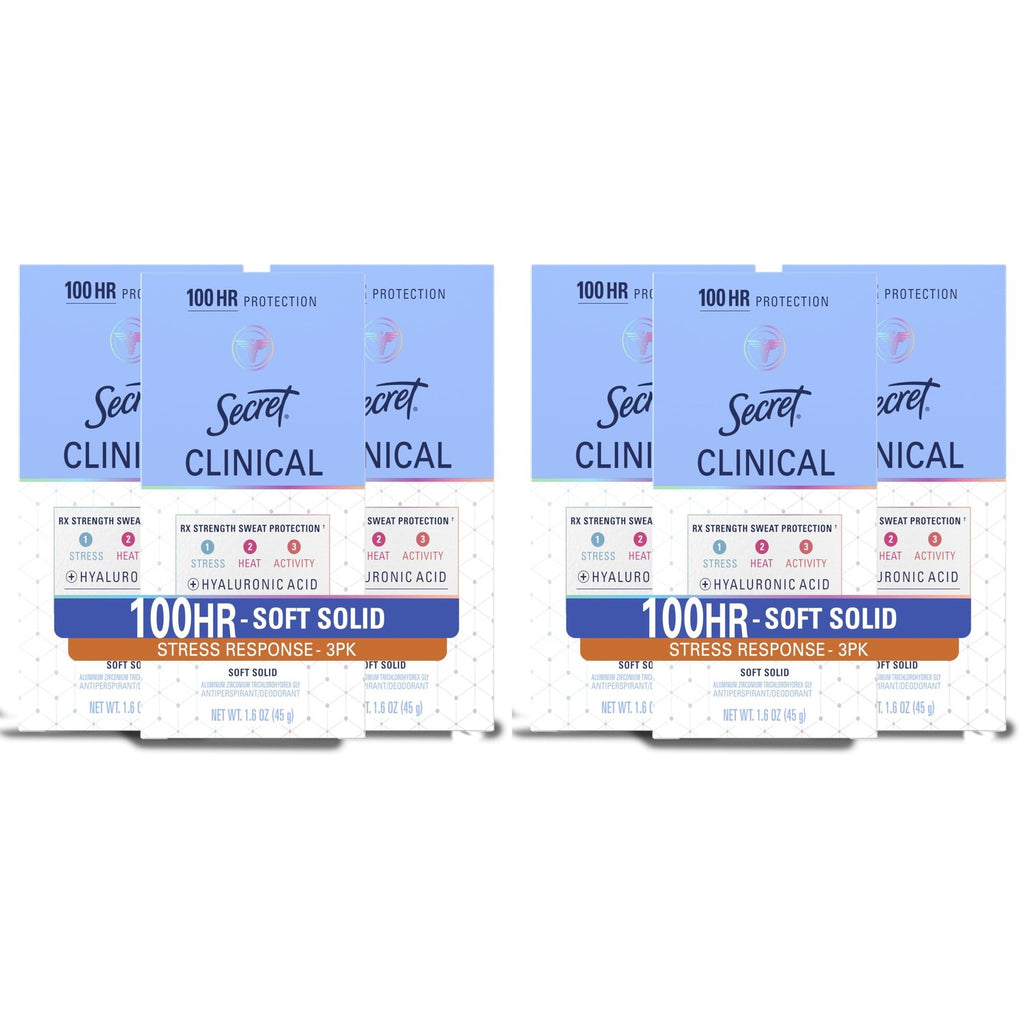 Secret Clinical Strength Antiperspirant Deodorant for Women, Stress Response, 3X Stress & 72hr Sweat & Odor Protection, PH Balancing Minerals, Soft Solid, 1.6 oz (Pack of 3)