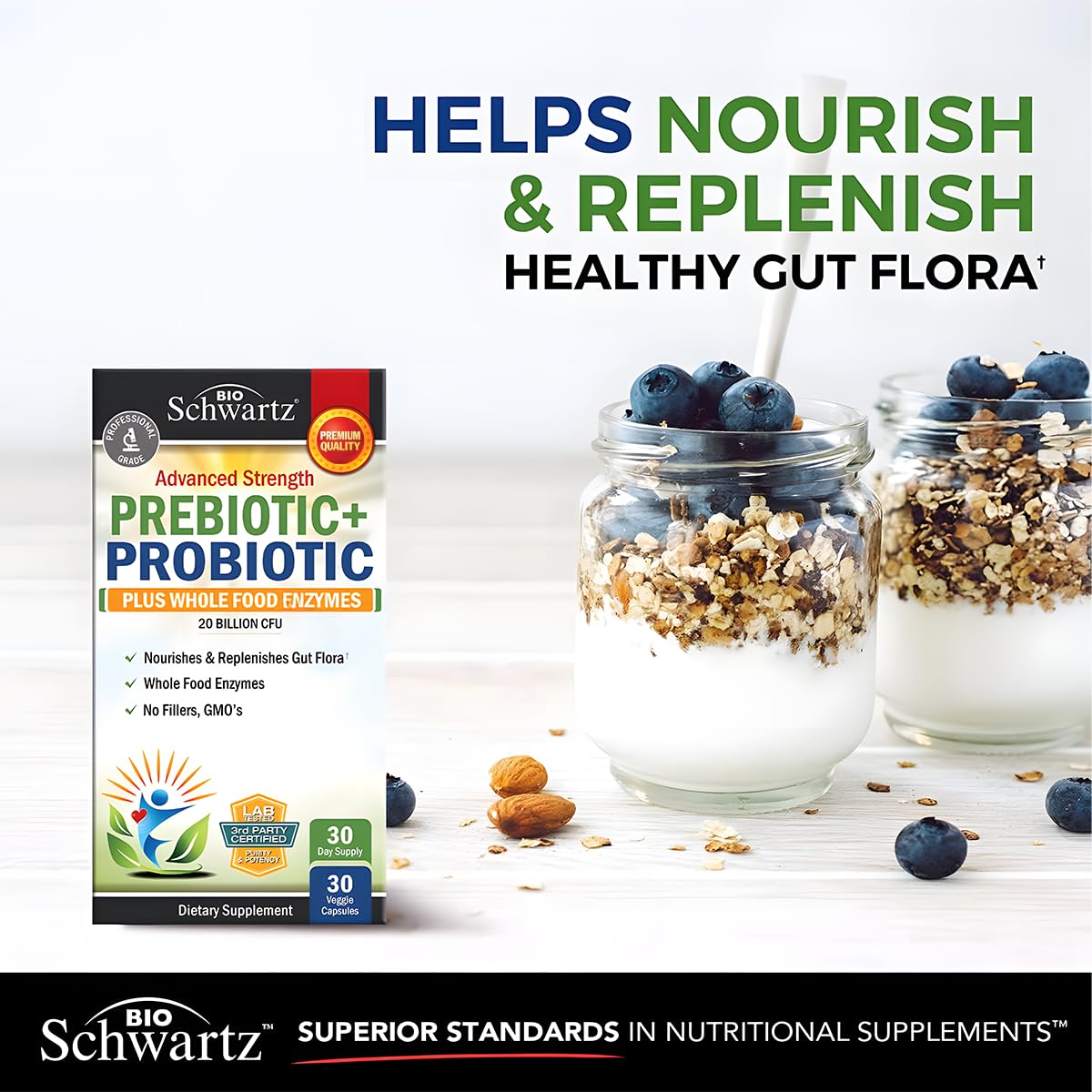 Advanced Prebiotics & Probiotics for Women & Men, 30 Capsules | Digestive Enzymes, L. Reuteri, Inulin Fiber for Immune, Digestive and Gut Health Support - Non-GMO, Gluten-Free, Dairy-Free