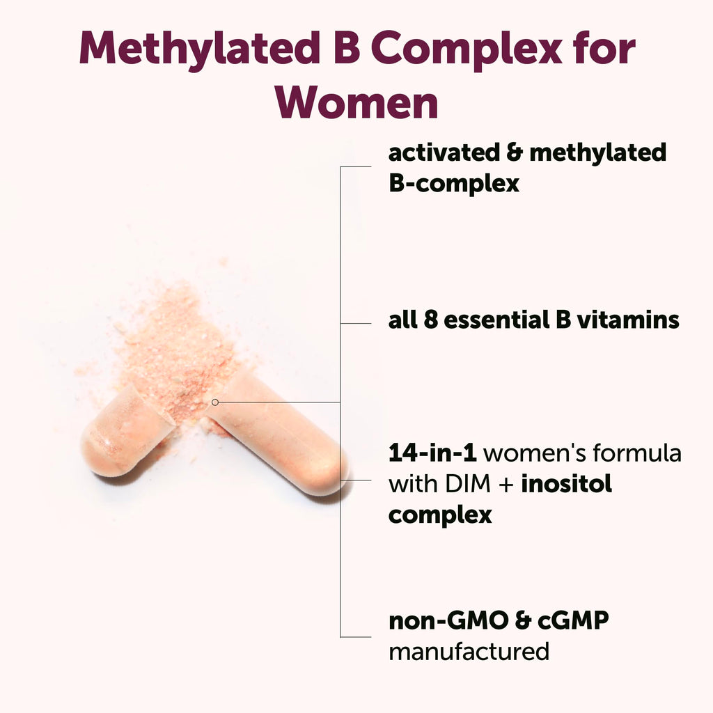 Micro Ingredients Methylated B Complex for Women, 240 Vegetarian Capsules | Activated B Vitamins with Methylfolate, Methyl B12, DIM & Inositol Complex | 14-in-1 Bioactive B Vitamin Formula
