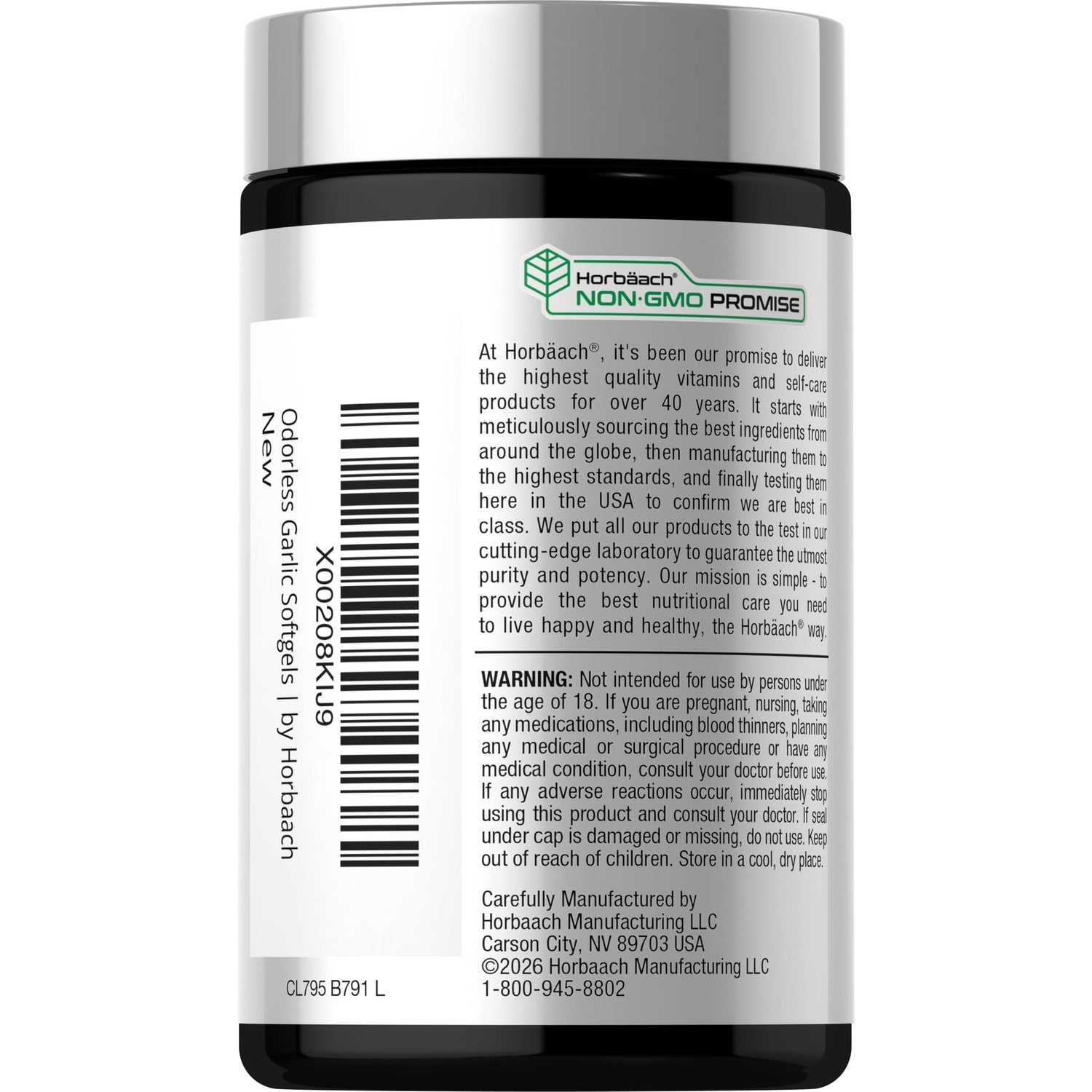 Horbäach Odorless Garlic Softgel Supplement | 200 Pills | Ultra Potent Concentrated Herbal Extract | Non-GMO & Gluten Free