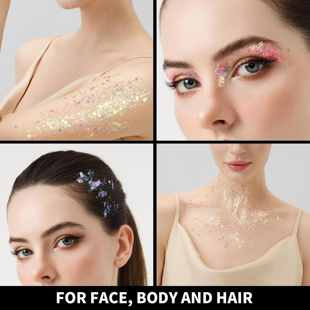 Teenitor 6 Colors Glow in The Dark Glitter Gel, Face Glitter Gel, Body Glitter Hair Glitter for Carnival Makeup UV Black Light Party Cheer Raves Festivals