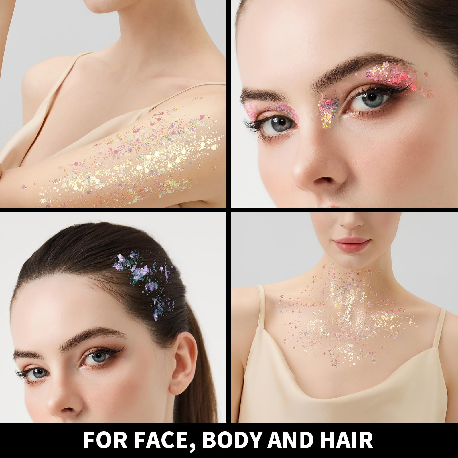 Teenitor 6 Colors Glow in The Dark Glitter Gel, Face Glitter Gel, Body Glitter Hair Glitter for Carnival Makeup UV Black Light Party Cheer Raves Festivals