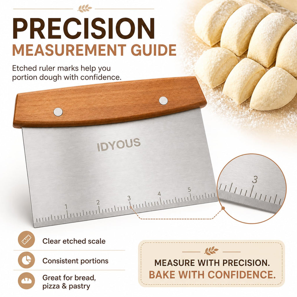 Bench Scraper and Dough Cutter, Stainless Steel Bread Cutter