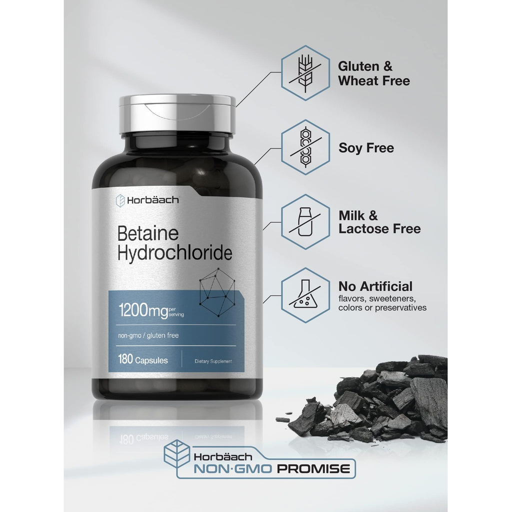 Horbäach Betaine HCl 1200mg | 180 Capsules
