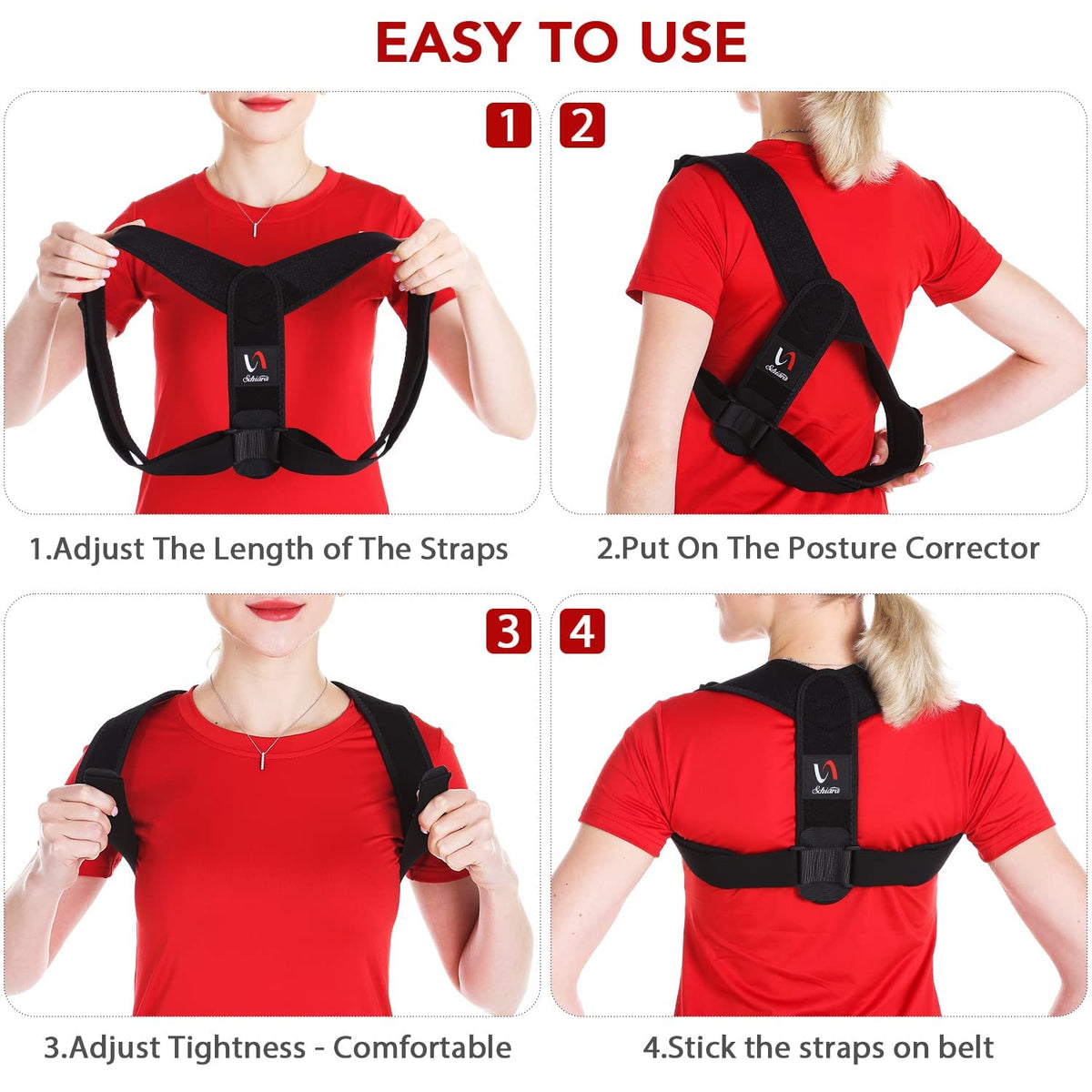 Schiara Posture Corrector for Men and Women, Comfortable Upper and Back Brace, Adjustable Back Support for Back, Shoulder and Neck