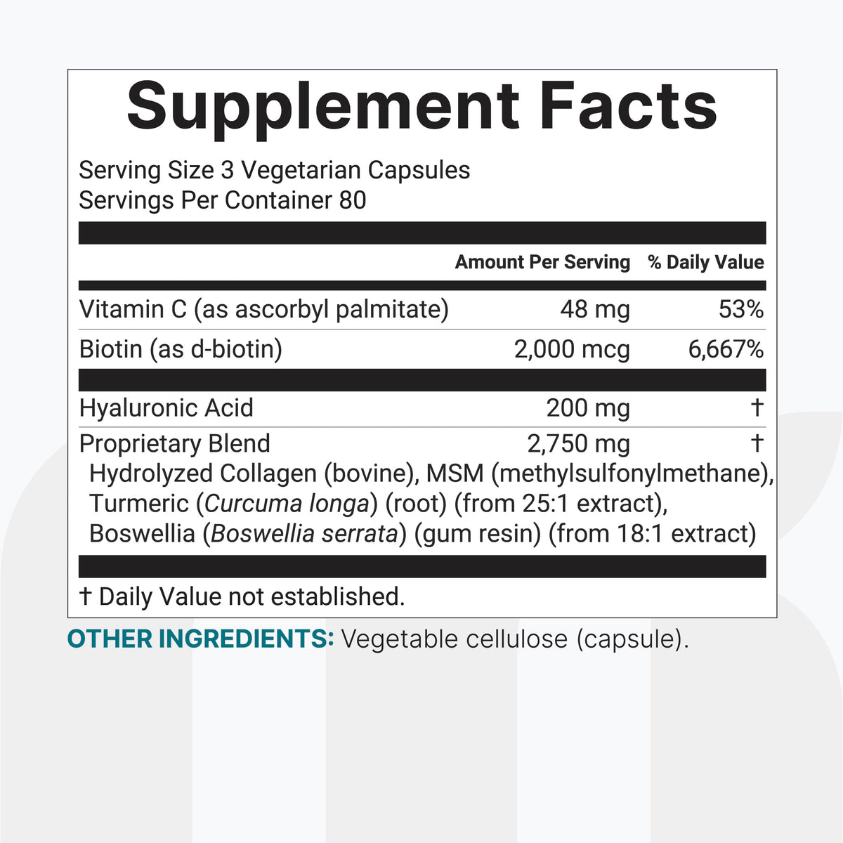 Hyaluronic Acid Complex 3000mg with Collagen & MSM, 240 Veg Capsules