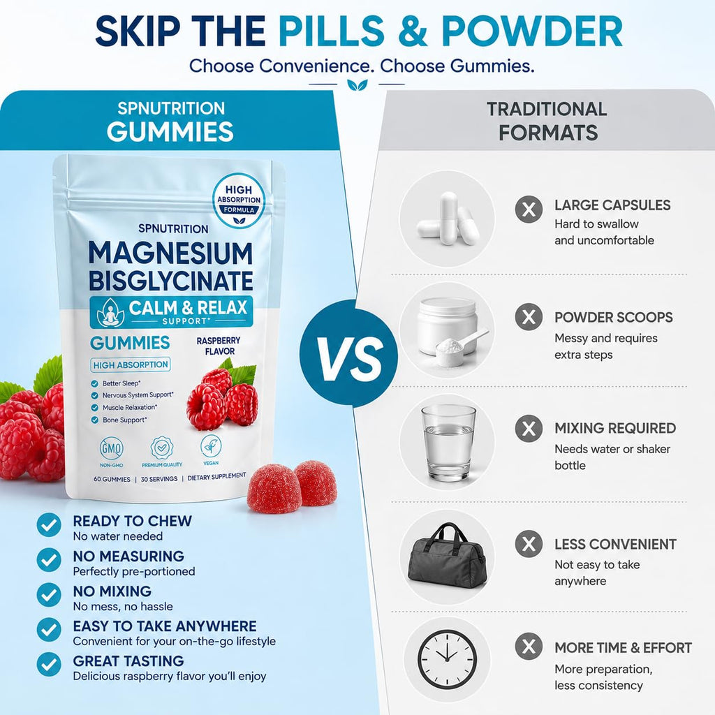 Magnesium Bisglycinate Gummies, 400mg Magnesium Bisglycinate Chelate with Sea Salt & Raspberry Powder, Supports Sleep, Nerve & Muscle Relaxation, Bone Health Support, Vegan, 60 Gummies (1)