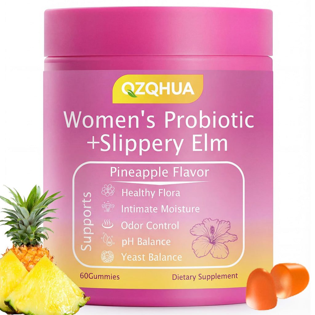 Women's Probiotics Gummies with Slippery Elm – Vaginal Health, Gut Health & pH Balance Support, Pineapple Flavor – Gluten Free, Vegan (30 Servings)（Q2）